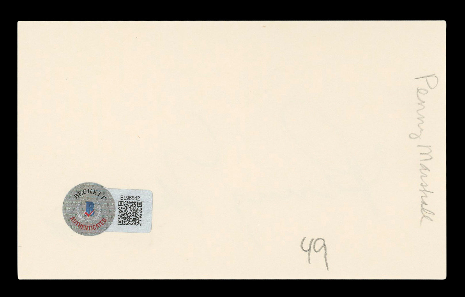 Penny Marshall Laverne & Shirley Authentic Signed 3x5 Index Card BAS #BL96542