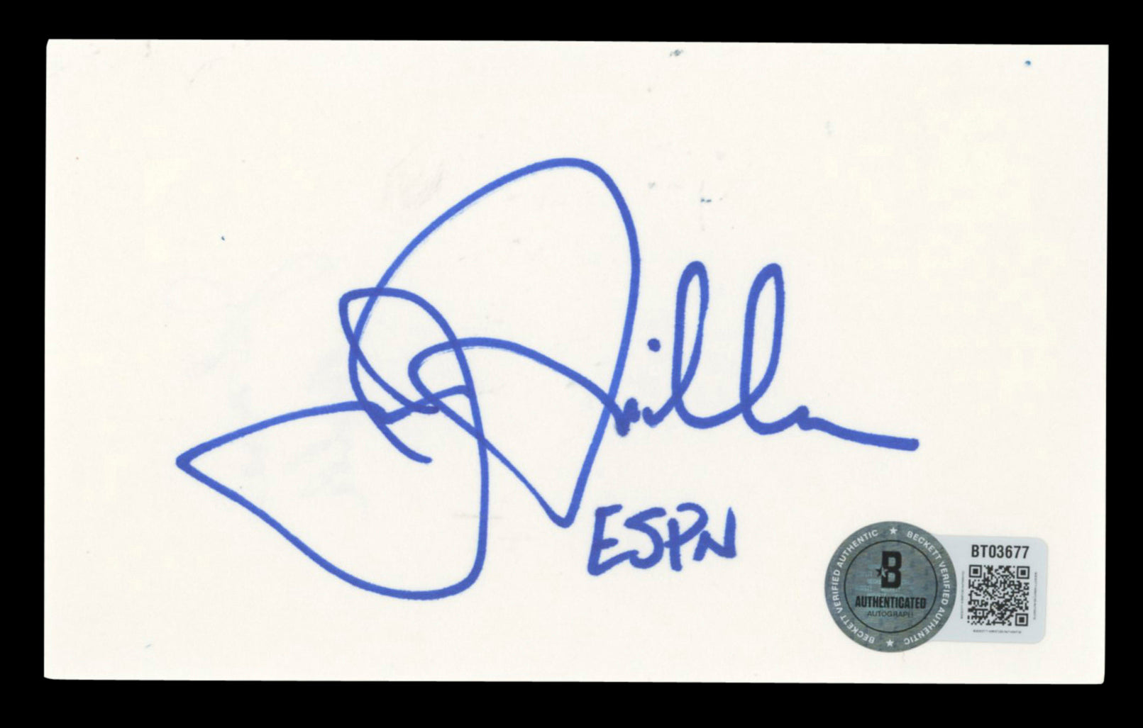 Jon Miller "ESPN" Authentic Signed 3x5 Index Card Autographed BAS #BT03677