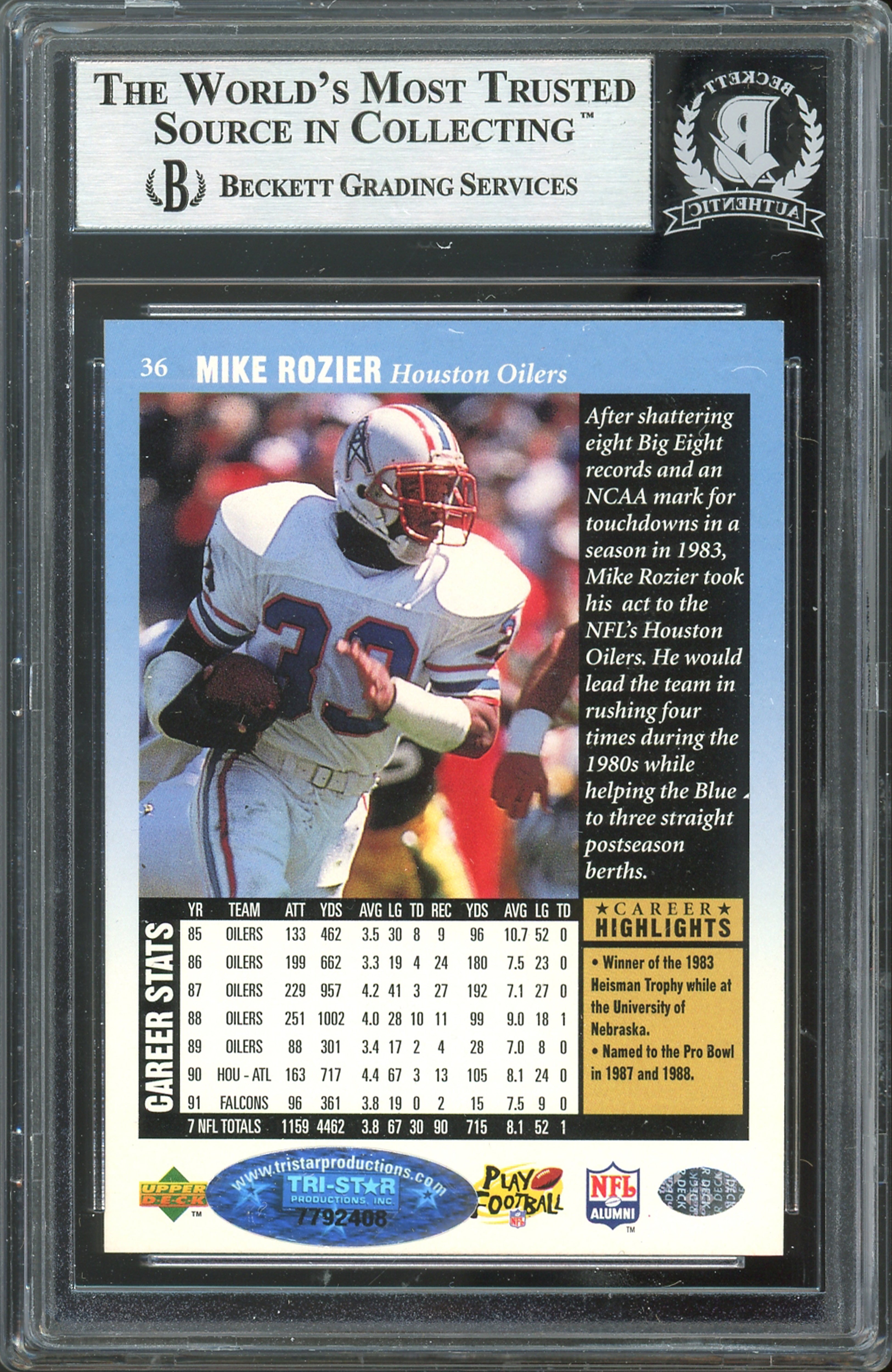 Oilers Mike Rozier Authentic Signed 1997 Upper Deck Legends #36 Card BAS Slabbed