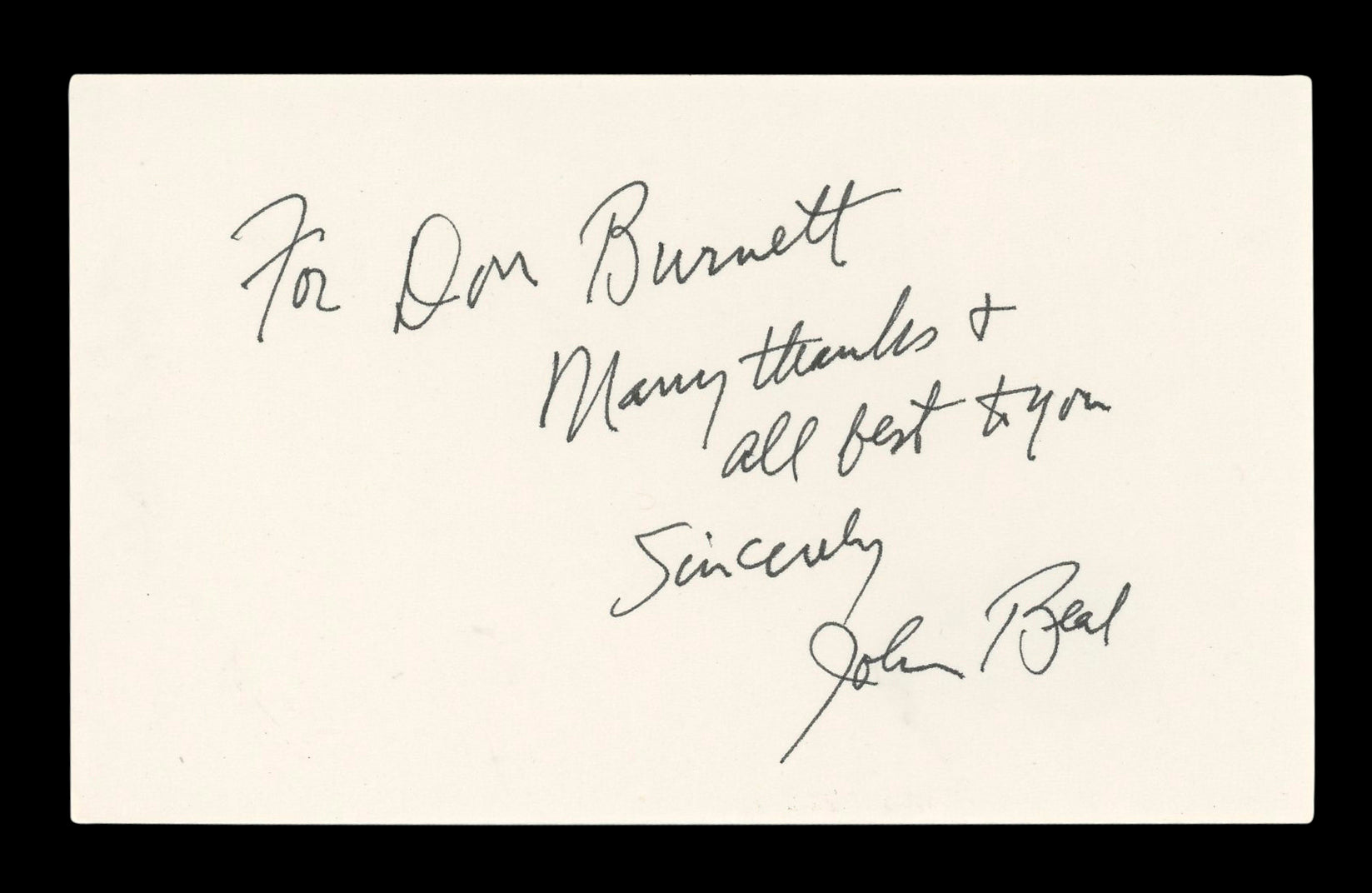 John Beal The Vampire "all the best to you" Signed 3x5 Index Card BAS #AD70331