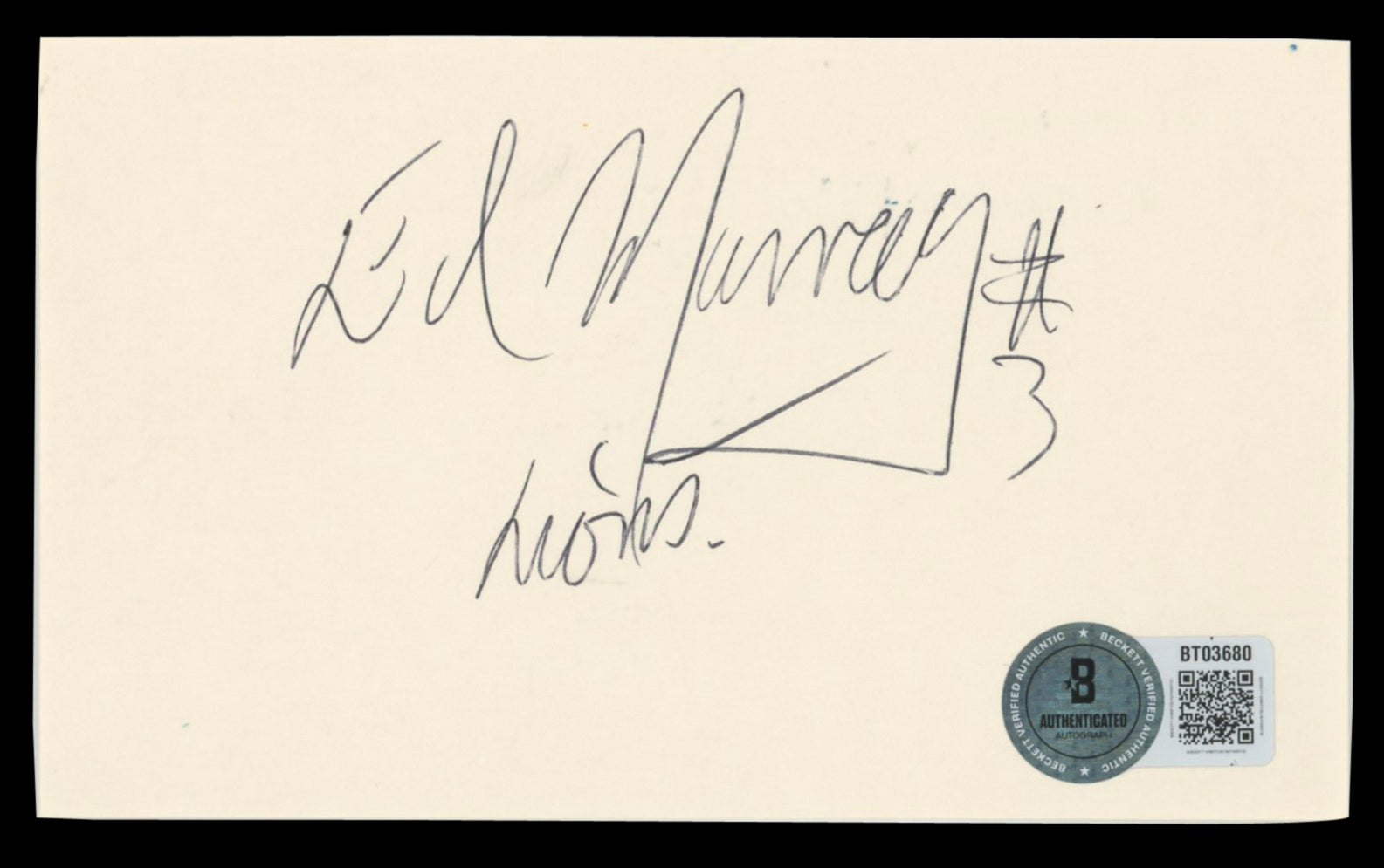 Eddie Murray "Lions, #3" Authentic Signed 3x5 Index Card BAS #BT03680