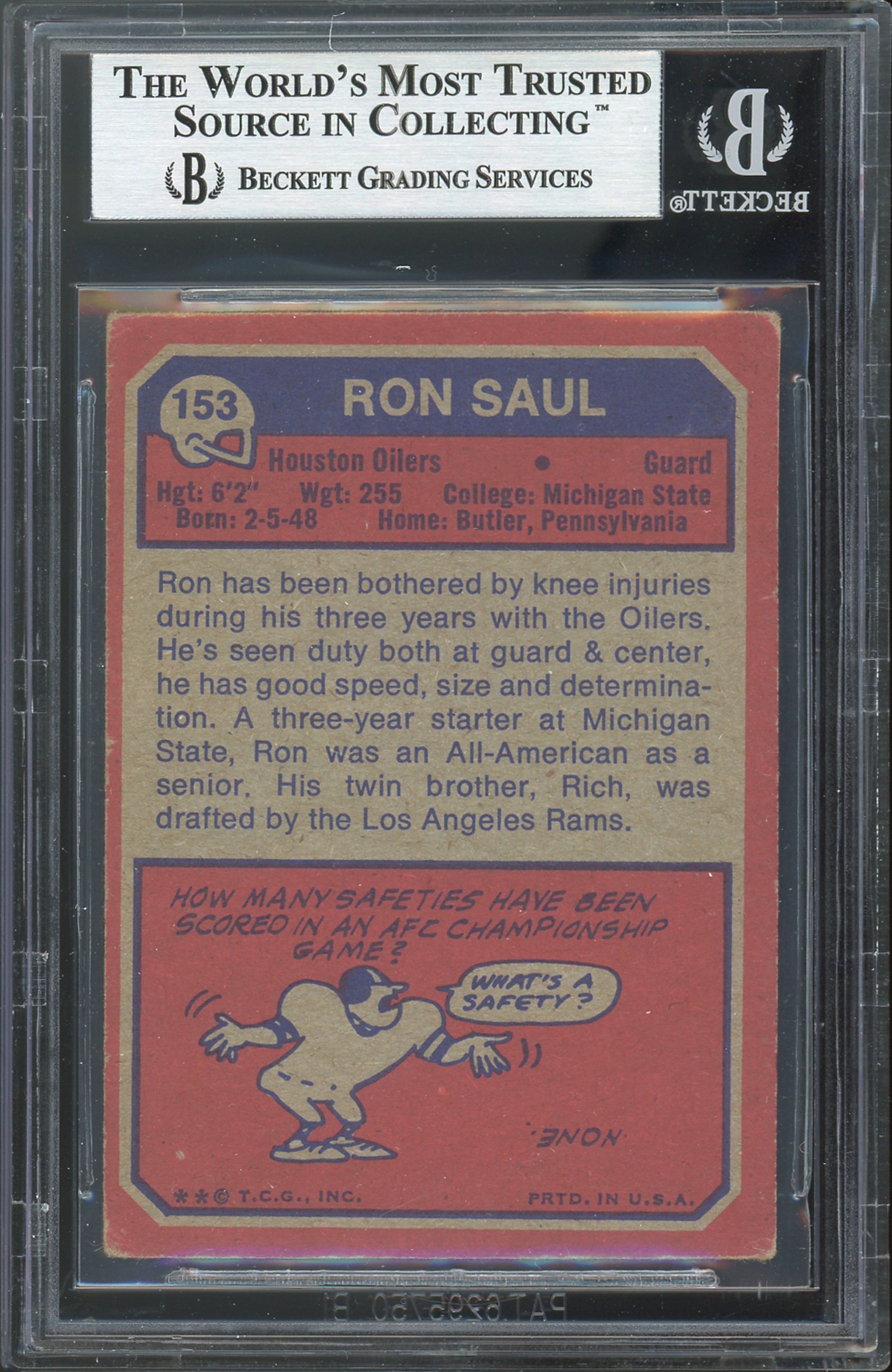 Oilers Ron Saul Authentic Signed 1973 Topps #153 Card Autographed BAS Slabbed