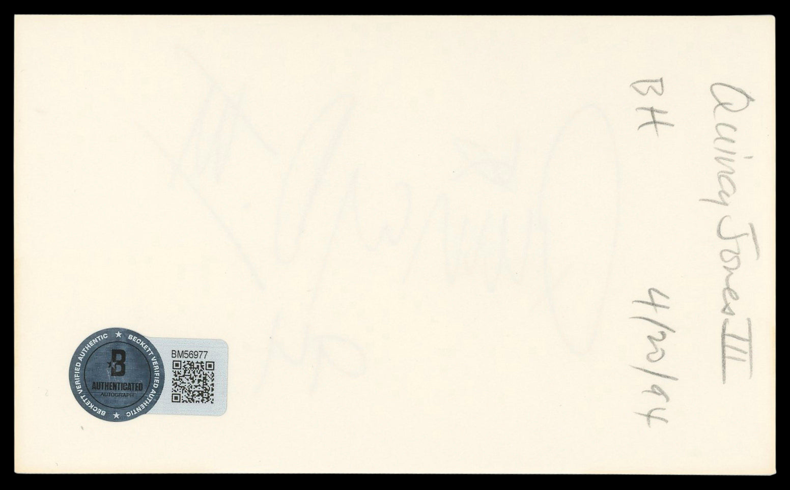 Quincy Jones III "94" Authentic Signed 3x5 Index Card Autographed BAS #BM56977