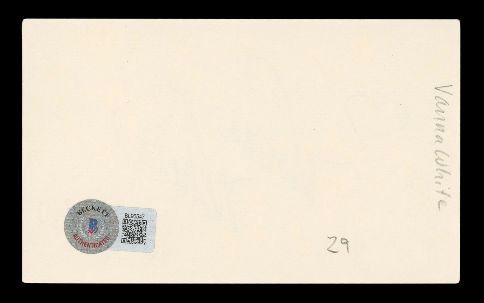 Vanna White Wheel of Fortune Authentic Signed 3x5 Index Card BAS #BL96547