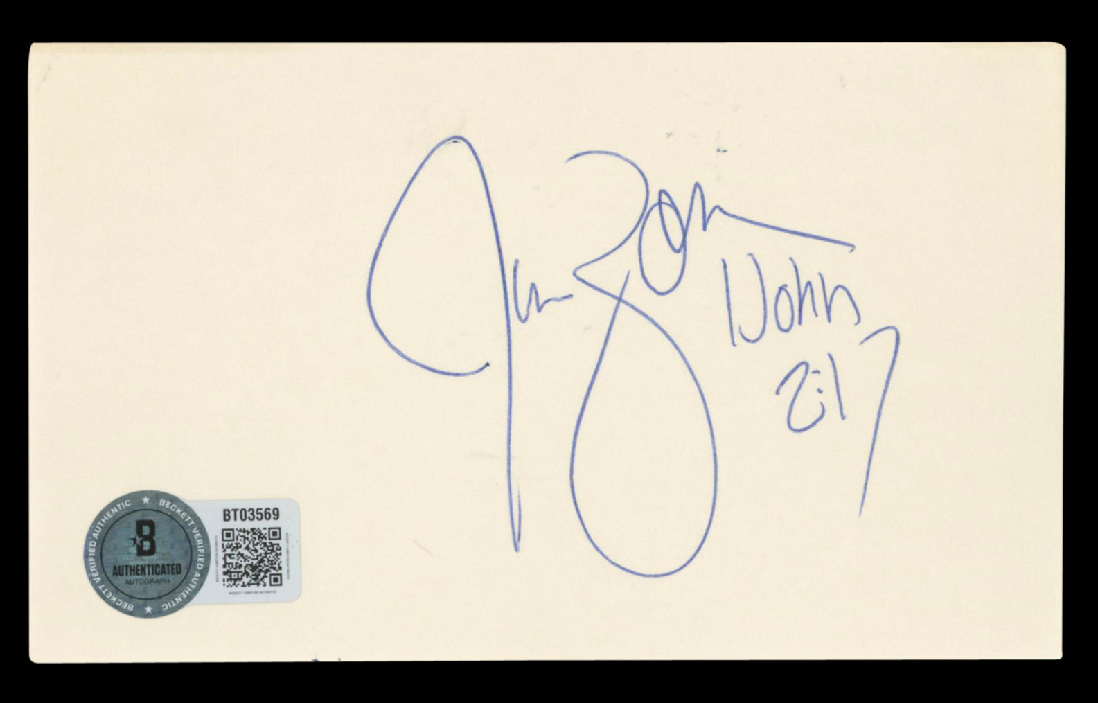Seahawks Jim Zorn "1 John 2:17" Authentic Signed 3x5 Index Card BAS #BT03569