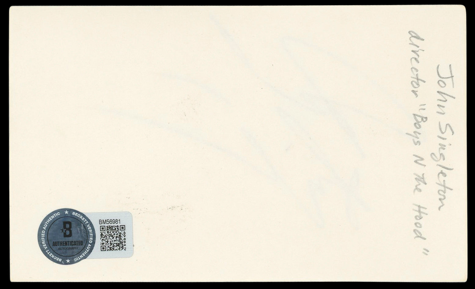 John Singleton Boyz N The Hood Authentic Signed 3x5 Index Card BAS #BM56981