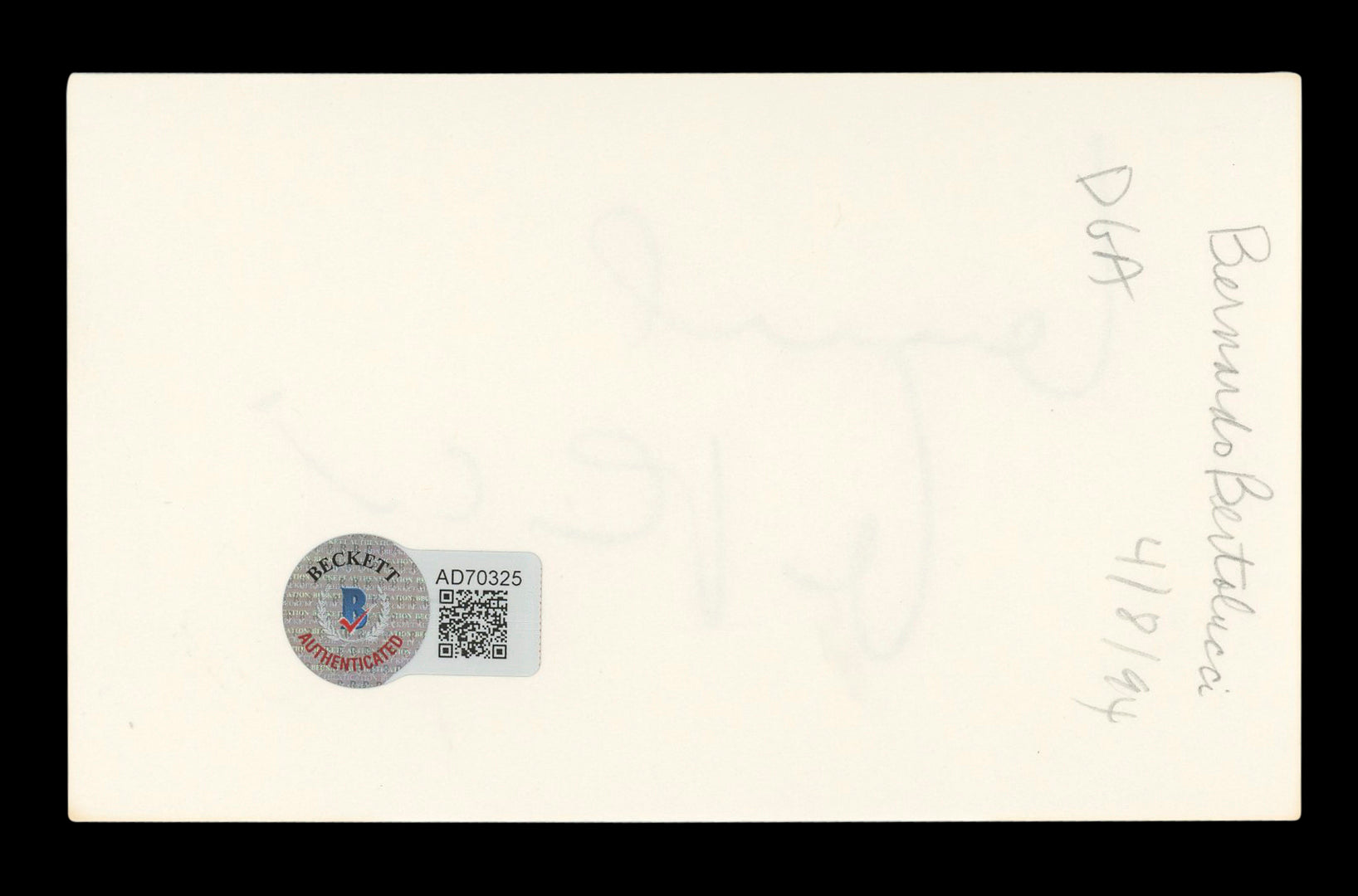Bernardo Bertolucci The Last Emperor Signed 3x5 Index Card BAS #AD70325