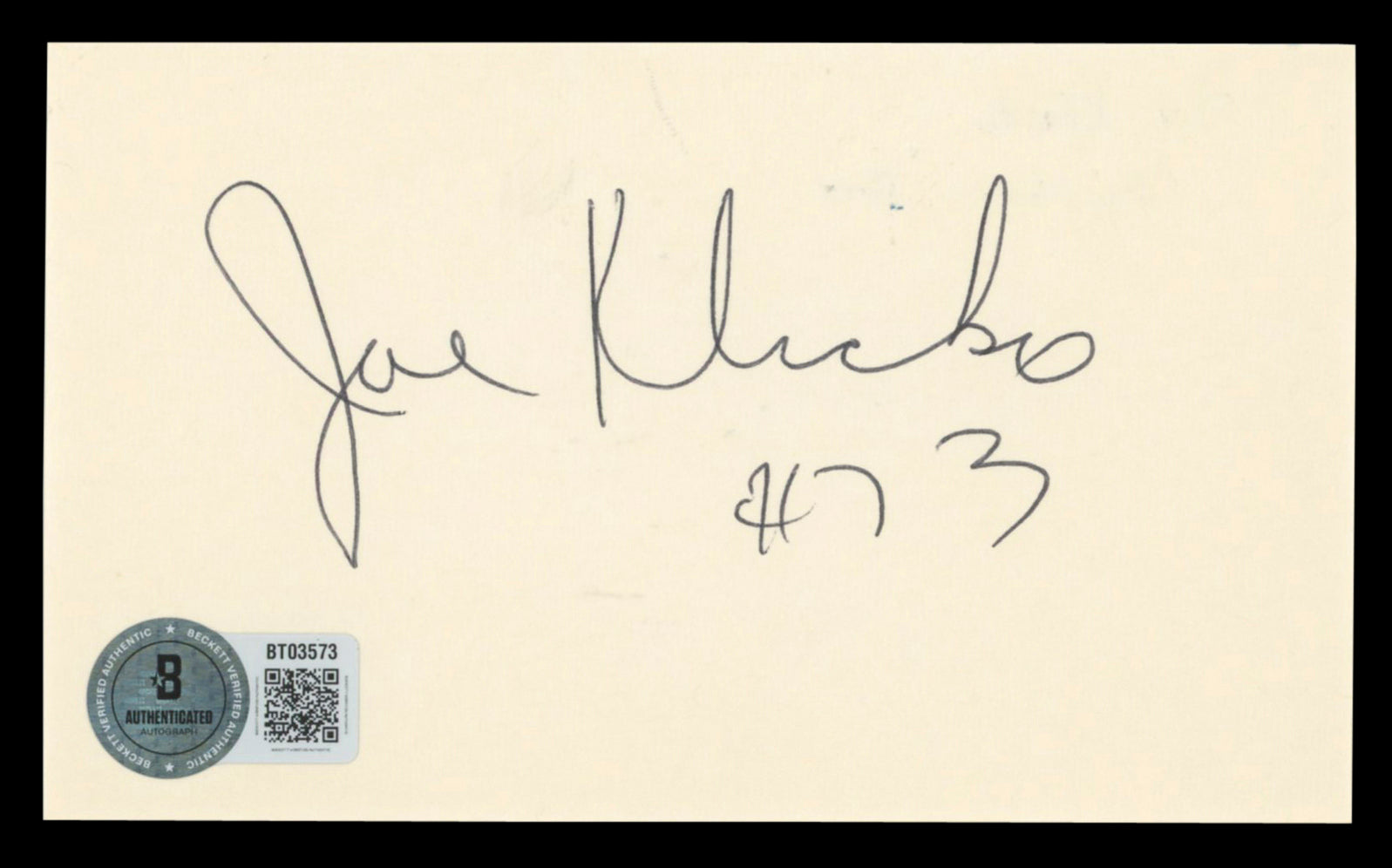 Jets Joe Klecko "#73" Authentic Signed 3x5 Index Card Autographed BAS #BT03573
