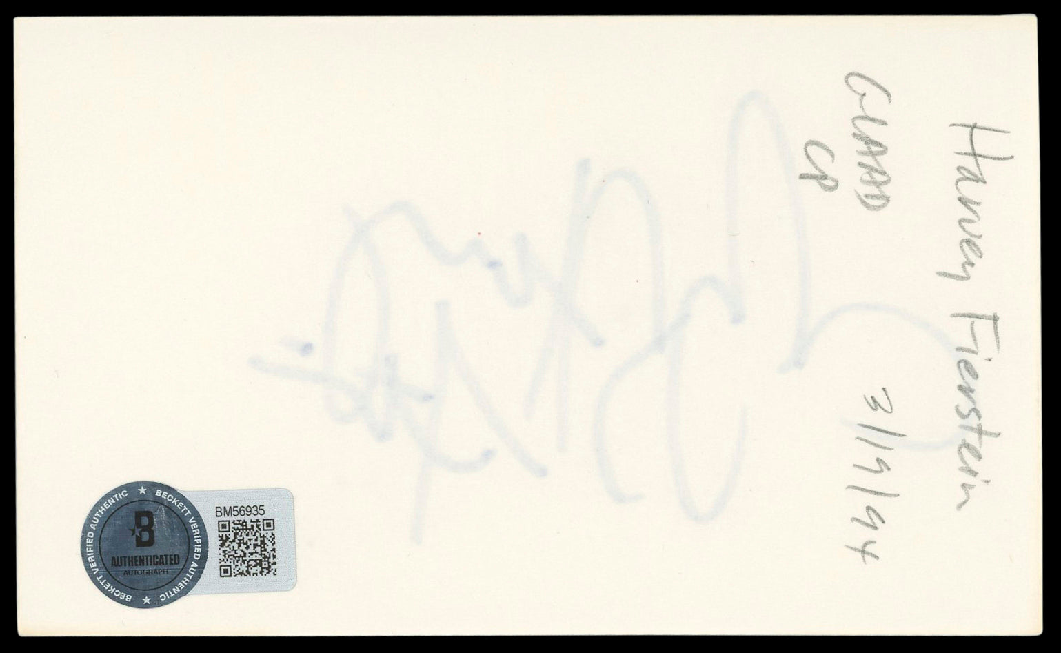 Harvey Fierstein Mrs. Doubtfire Authentic Signed 3x5 Index Card BAS #BM56935