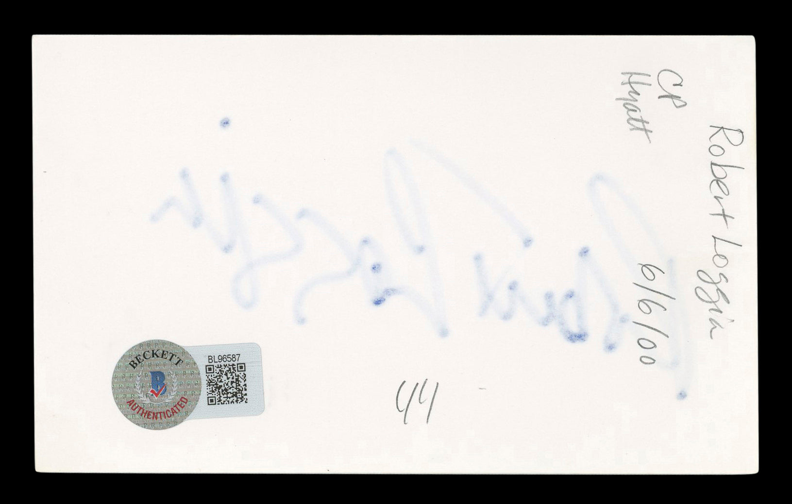 Robert Loggia Big Authentic Signed 3x5 Index Card Autographed BAS #BL96587