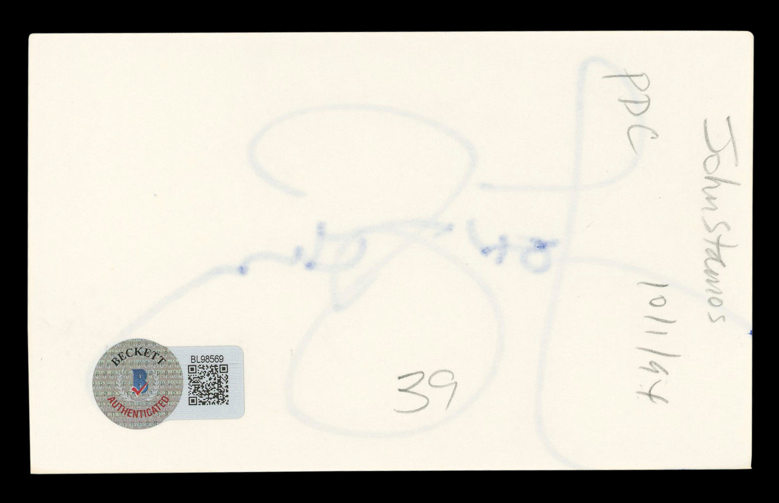 John Stamos Full House Authentic Signed 3x5 Index Card Autographed BAS #BL98569