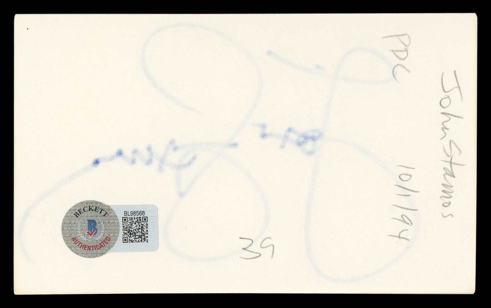 John Stamos Full House Authentic Signed 3x5 Index Card Autographed BAS #BL98568