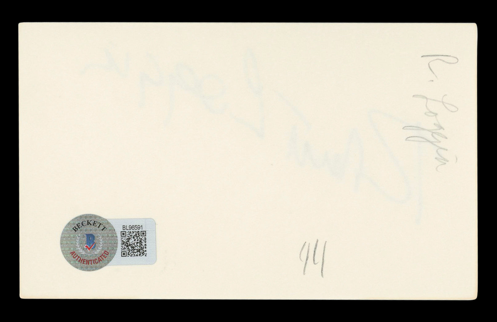 Robert Loggia Big Authentic Signed 3x5 Index Card Autographed BAS #BL96591