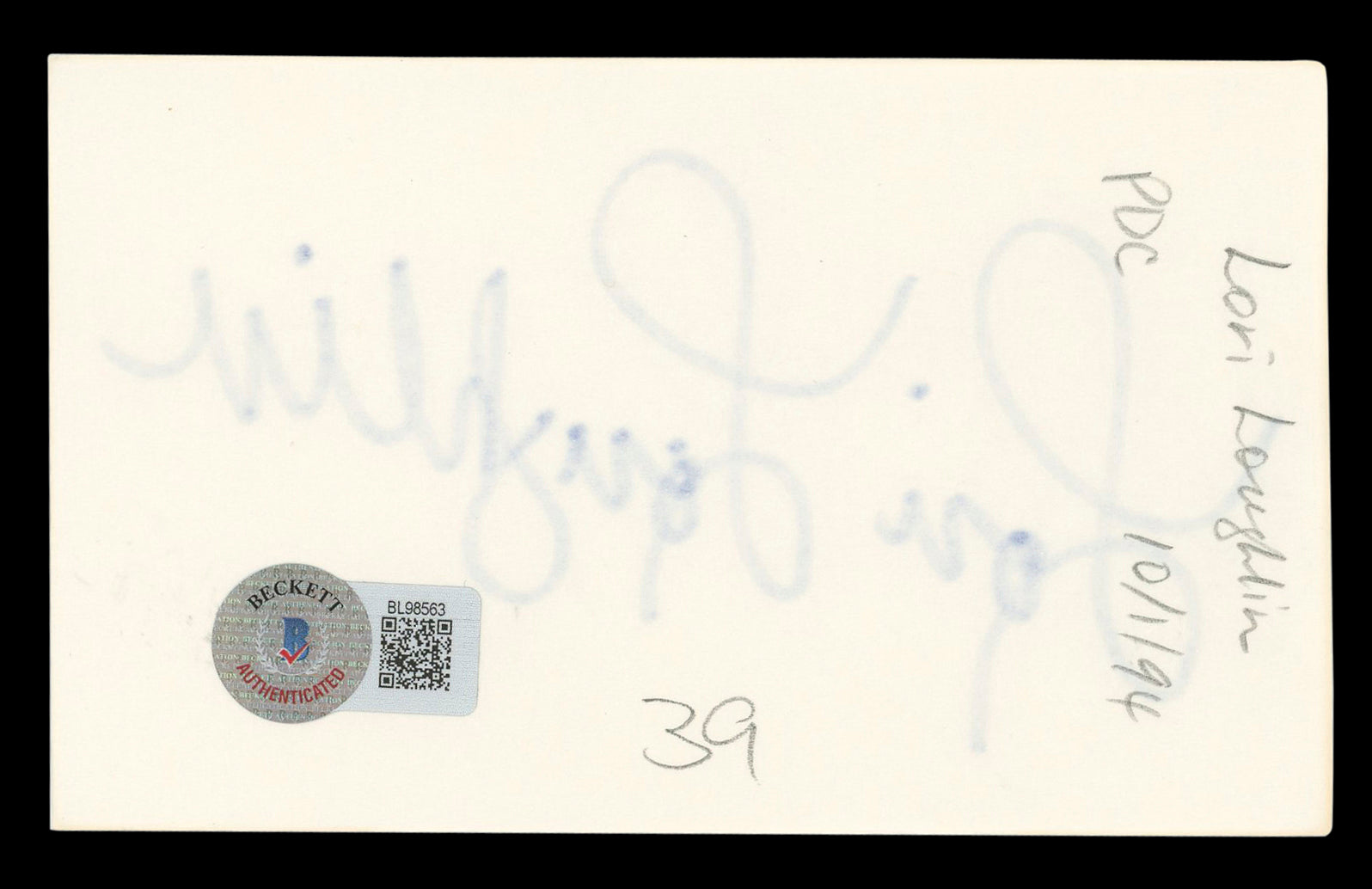 Lori Loughlin Full House Authentic Signed 3x5 Index Card BAS #BL98563