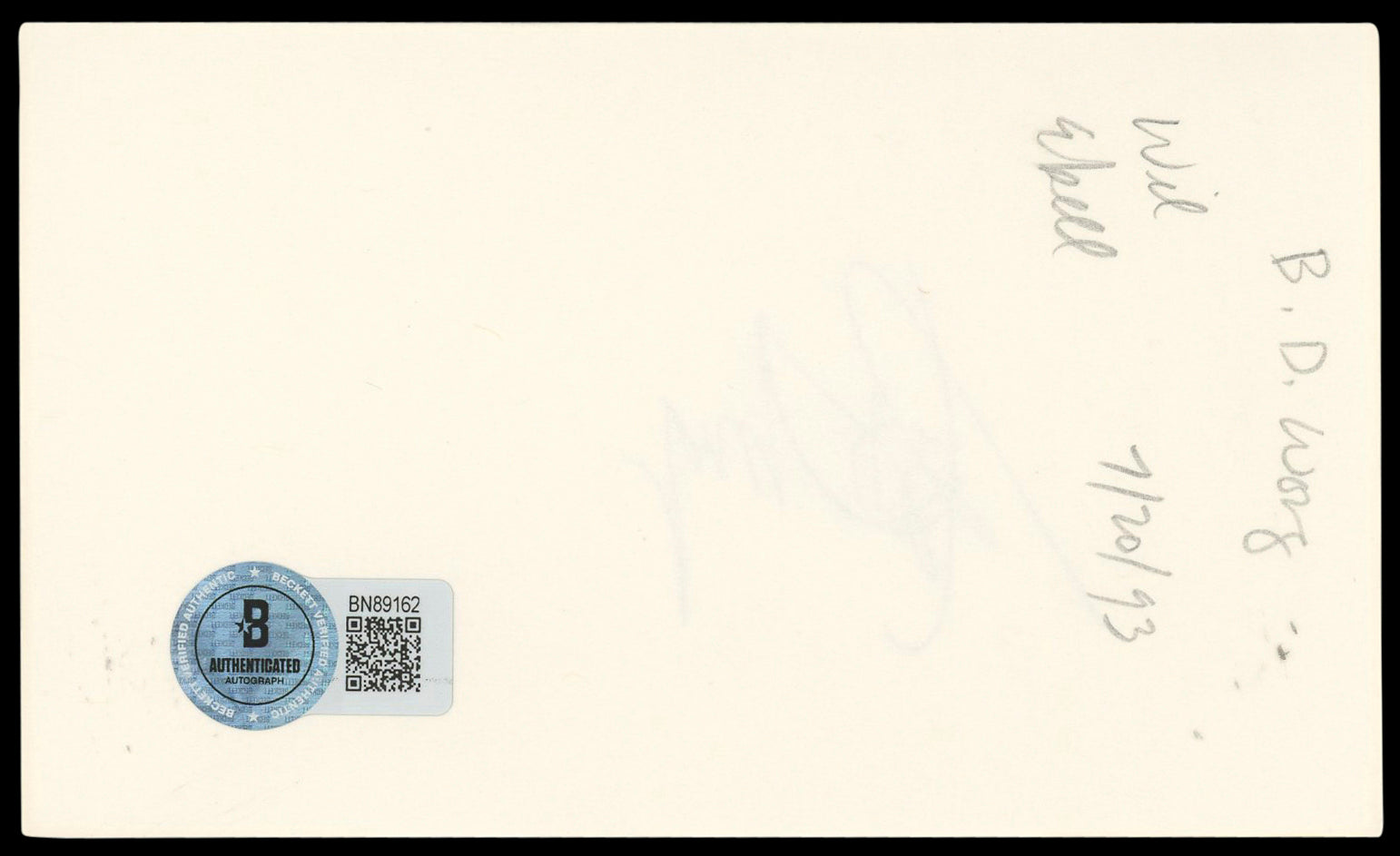 Bradley Darryl Wong Mulan Authentic Signed 3x5 Index Card BAS #BN89162