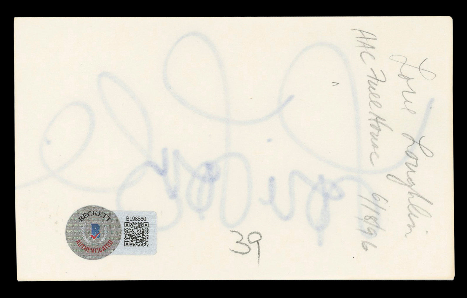 Lori Loughlin Full House Authentic Signed 3x5 Index Card BAS #BL98560