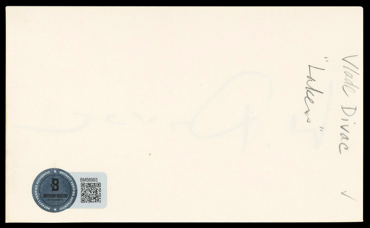 Lakers Vlade Divac Authentic Signed 3x5 Index Card Autographed BAS #BM56993