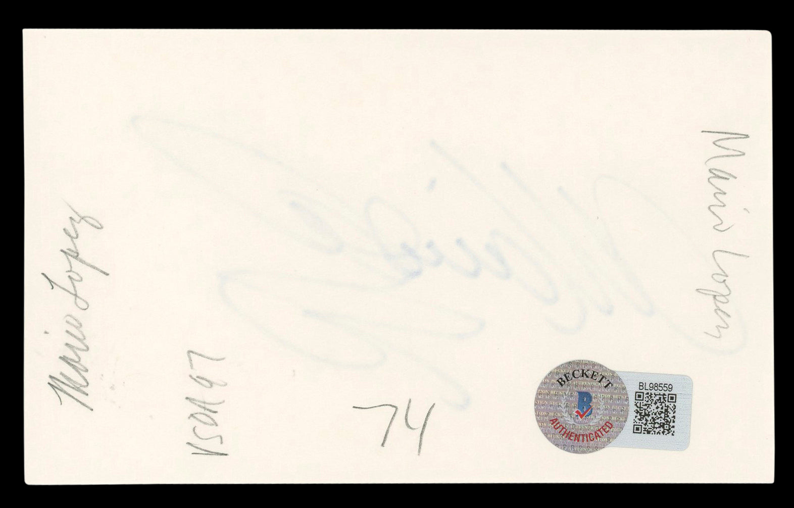 Mario Lopez Saved By The Bell Authentic Signed 3x5 Index Card BAS #BL98559