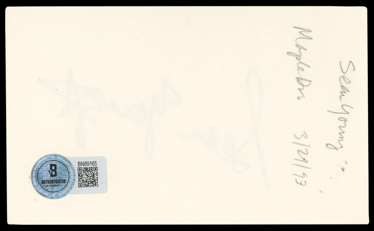 Sean Young Blade Runner Authentic Signed 3x5 Index Card Autographed BAS #BN89165