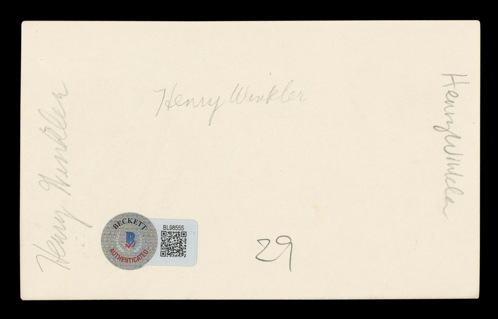 Henry Winkler Happy Days Authentic Signed 3x5 Index Card BAS #BL98555