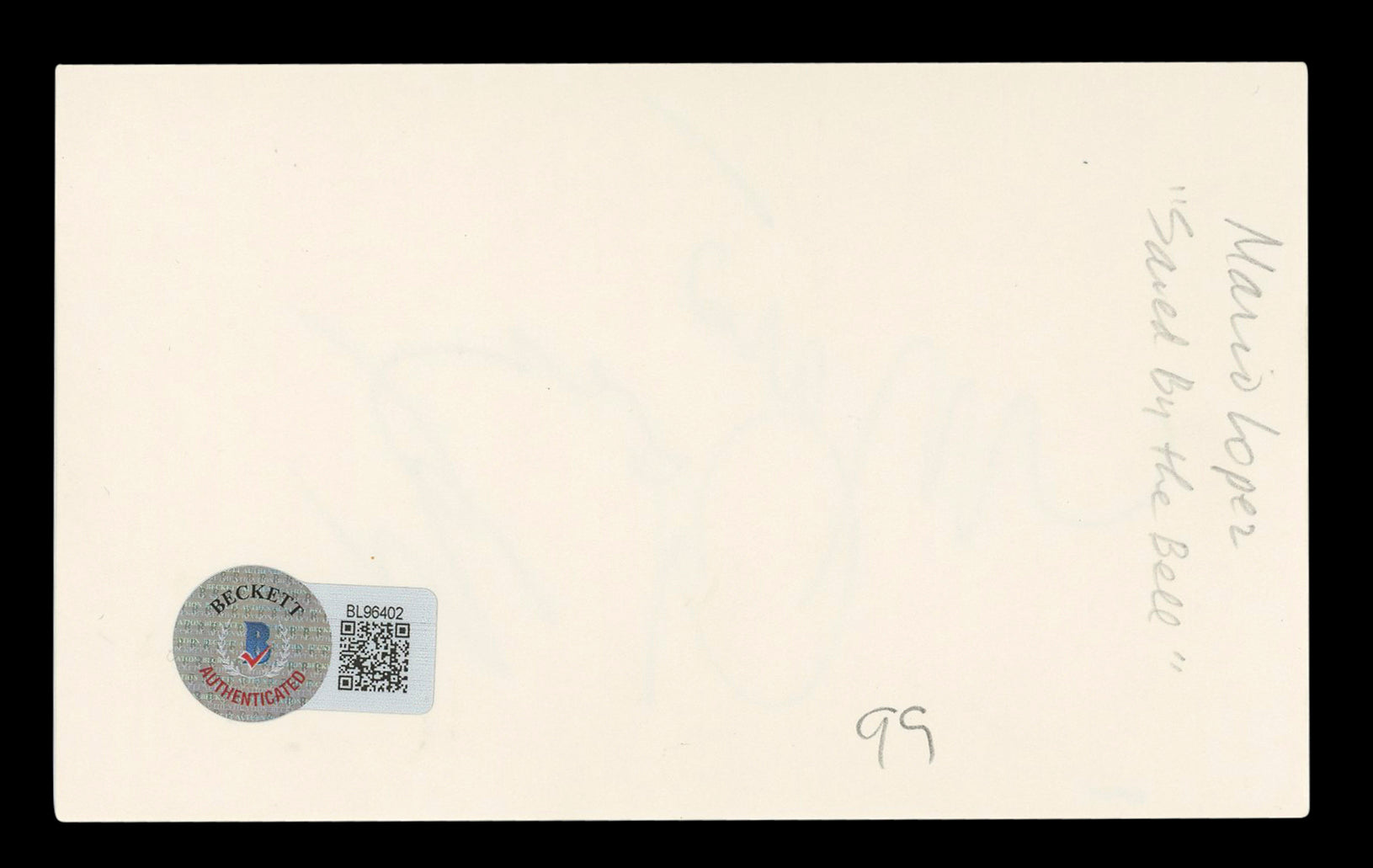 Mario Lopez Saved By The Bell Authentic Signed 3x5 Index Card BAS #BL96402