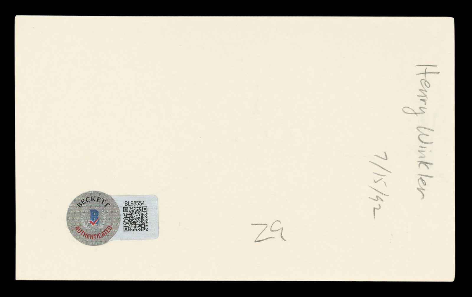 Henry Winkler Happy Days Authentic Signed 3x5 Index Card BAS #BL98554