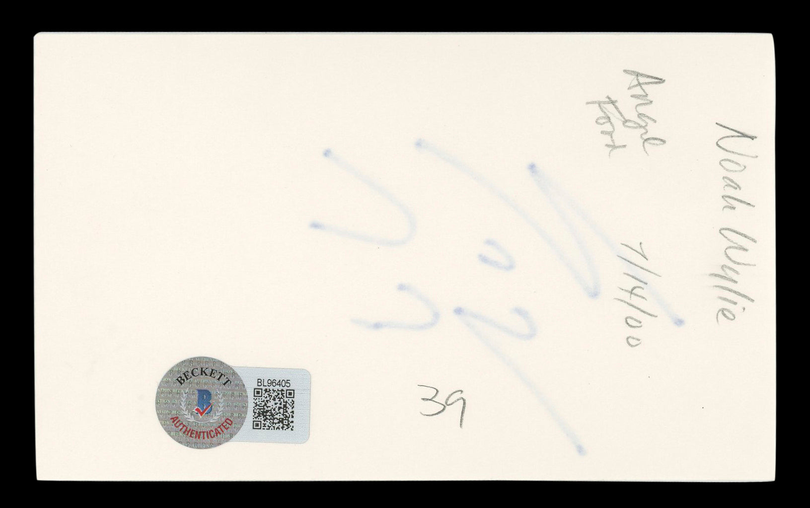 Noah Wyle ER Authentic Signed 3x5 Index Card Autographed BAS #BL96405