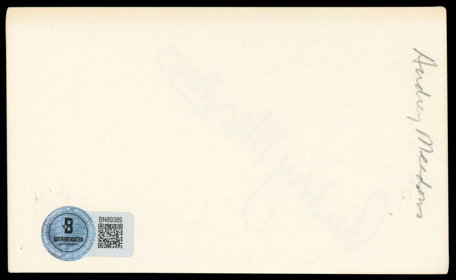 Audrey Meadows The Honeymooners Authentic Signed 3x5 Index Card BAS #BN89389