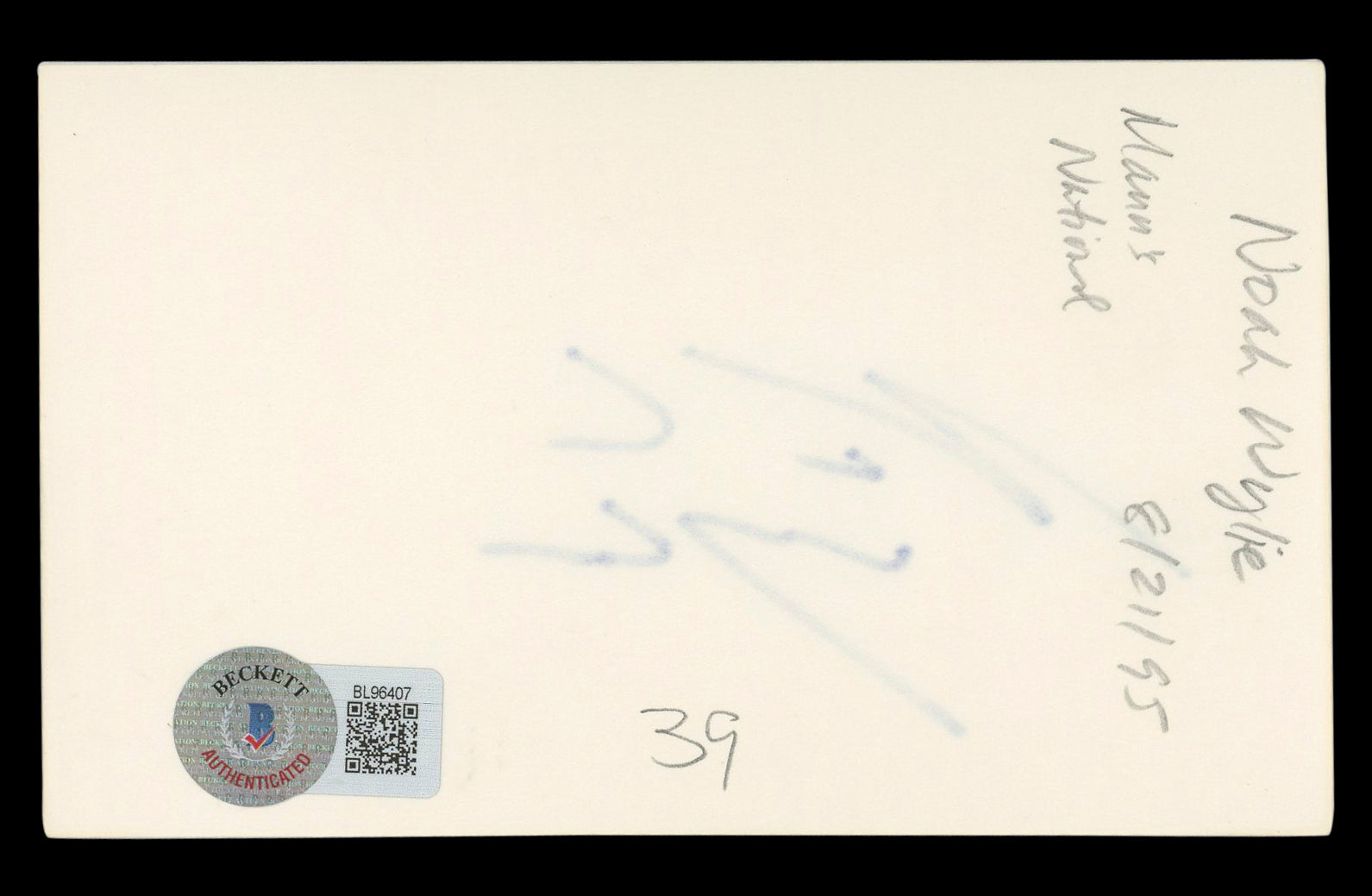 Noah Wyle ER Authentic Signed 3x5 Index Card Autographed BAS #BL96407