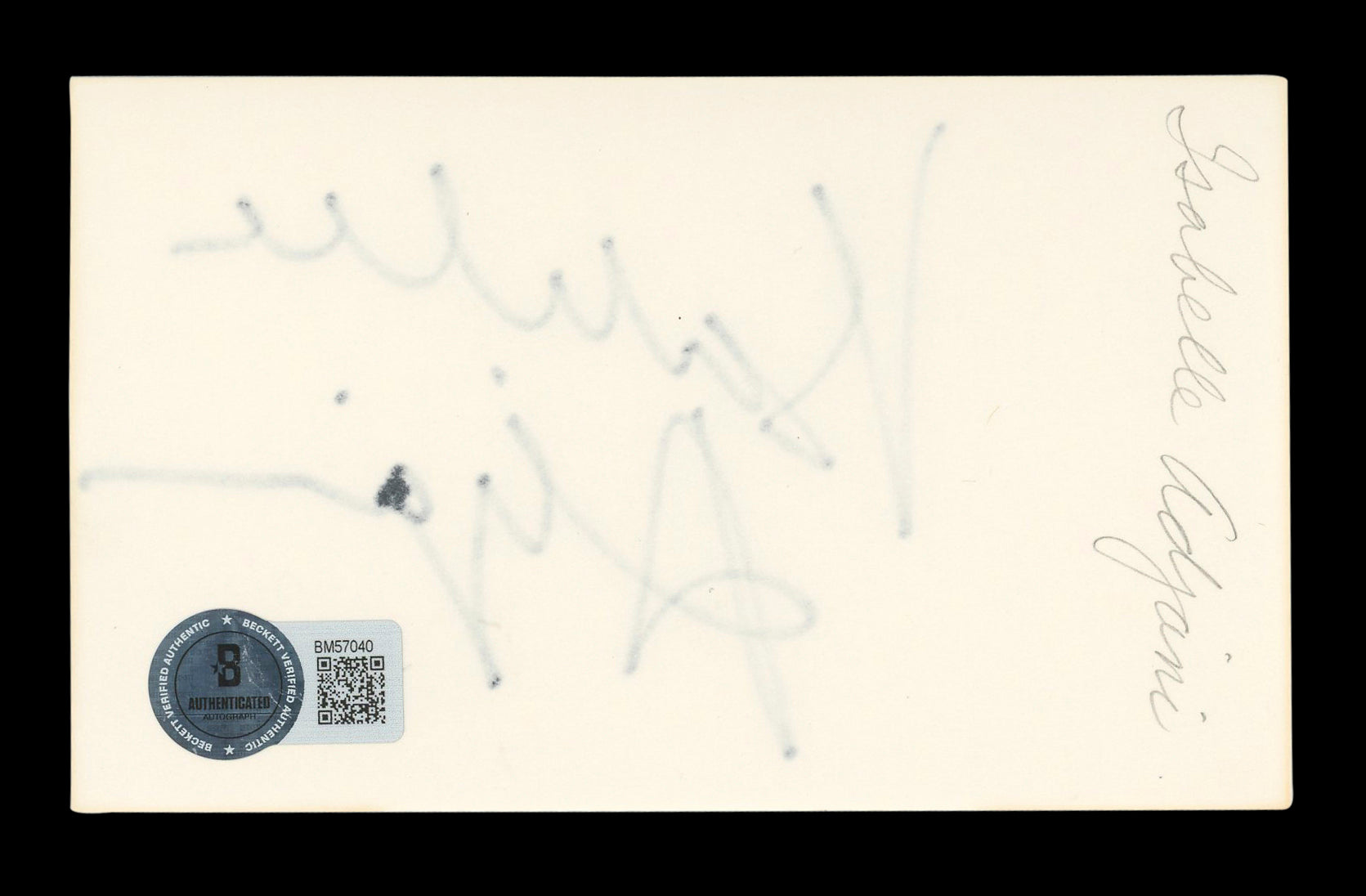 Isabelle Adjani Possession Signed 3x5 Index Card Autographed BAS #BM57040