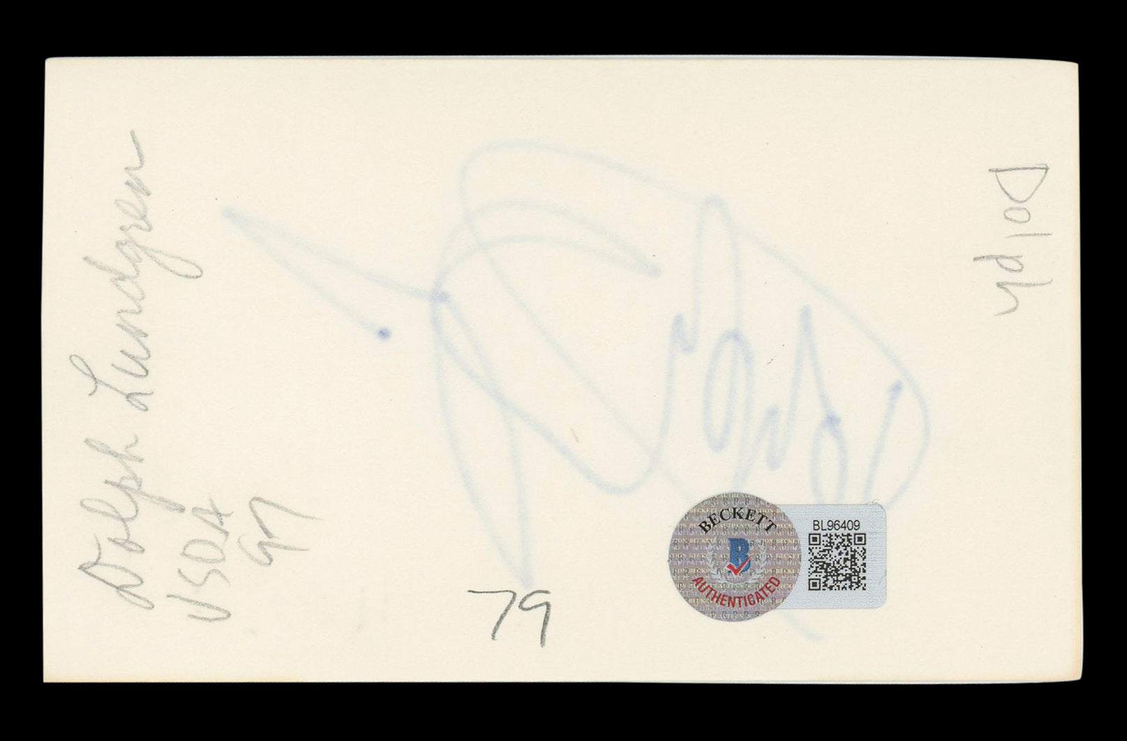 Dolph Lundgren The Expendables Authentic Signed 3x5 Index Card BAS #BL96409