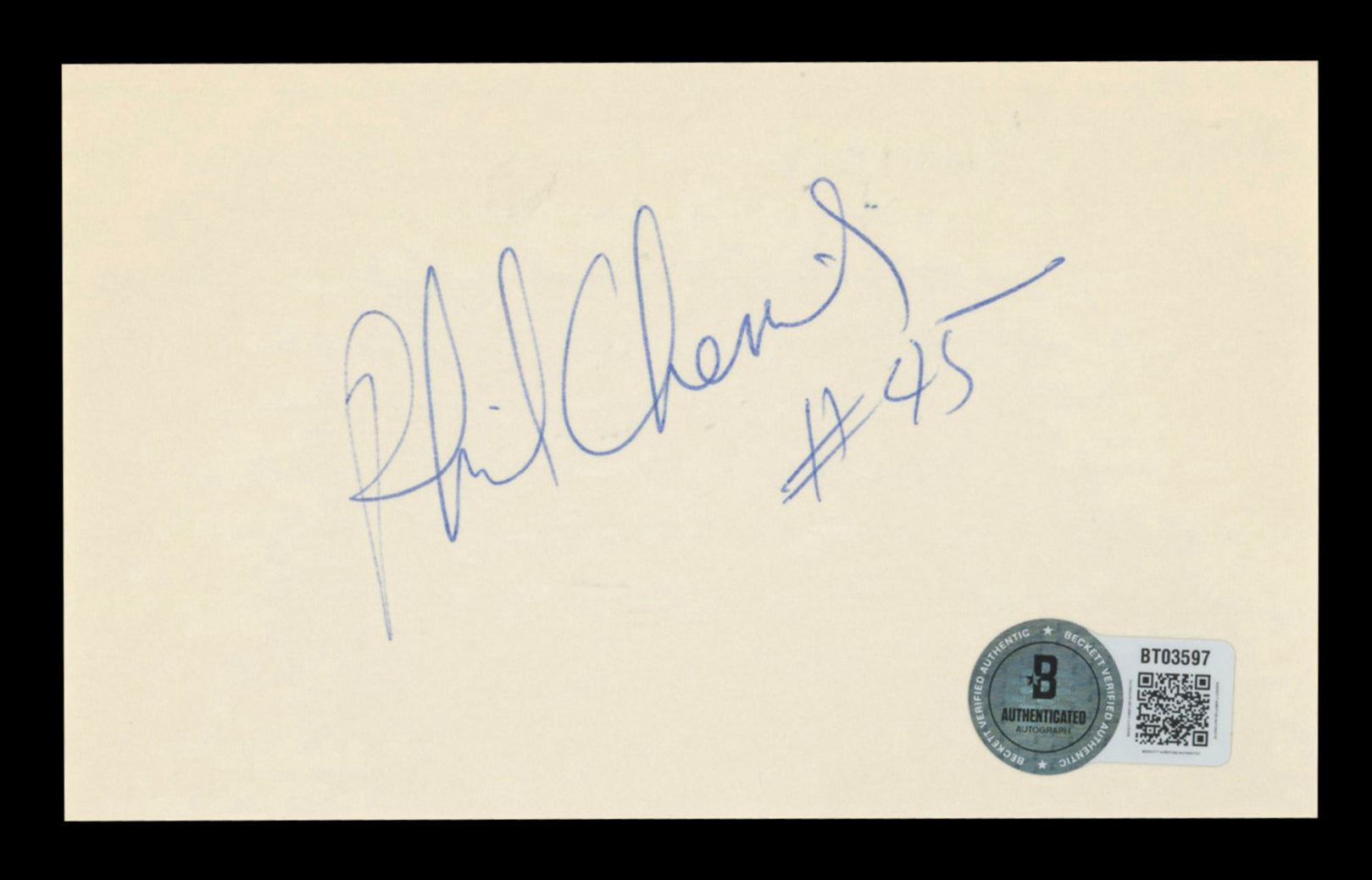 Bullets Phil Chenier "#45" Authentic Signed 3x5 Index Card BAS #BT03597