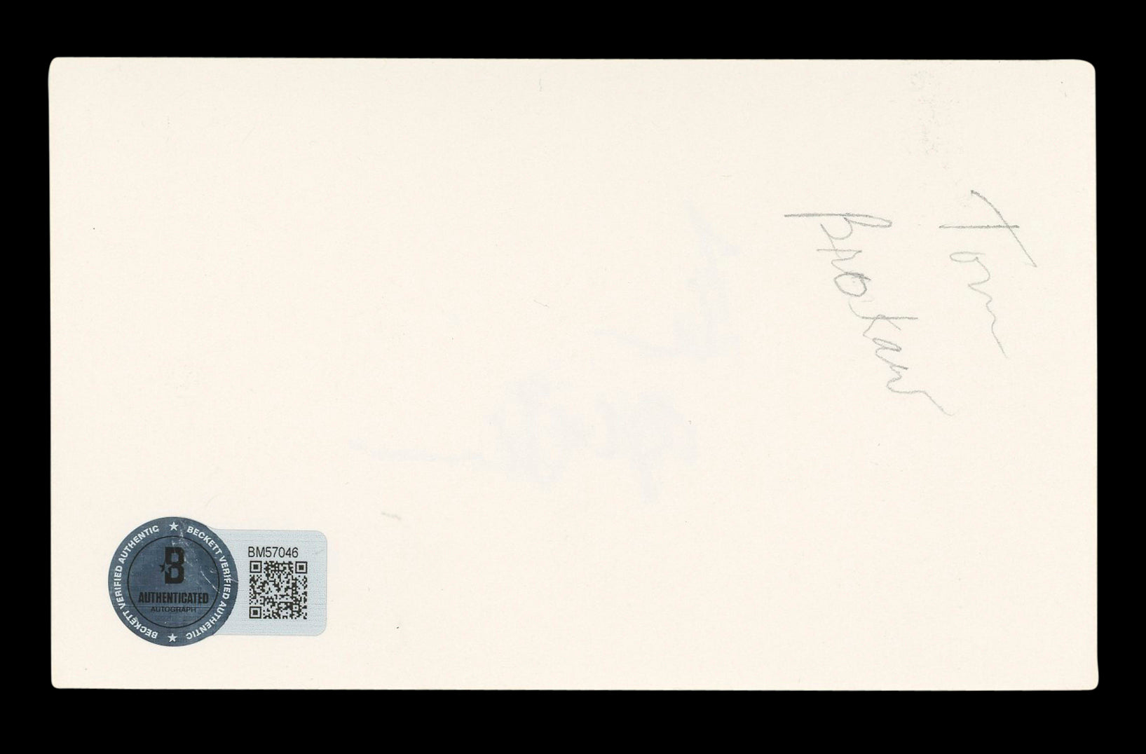 Tom Brokaw Television Journalist Signed 3x5 Index Card Autographed BAS #BM57046