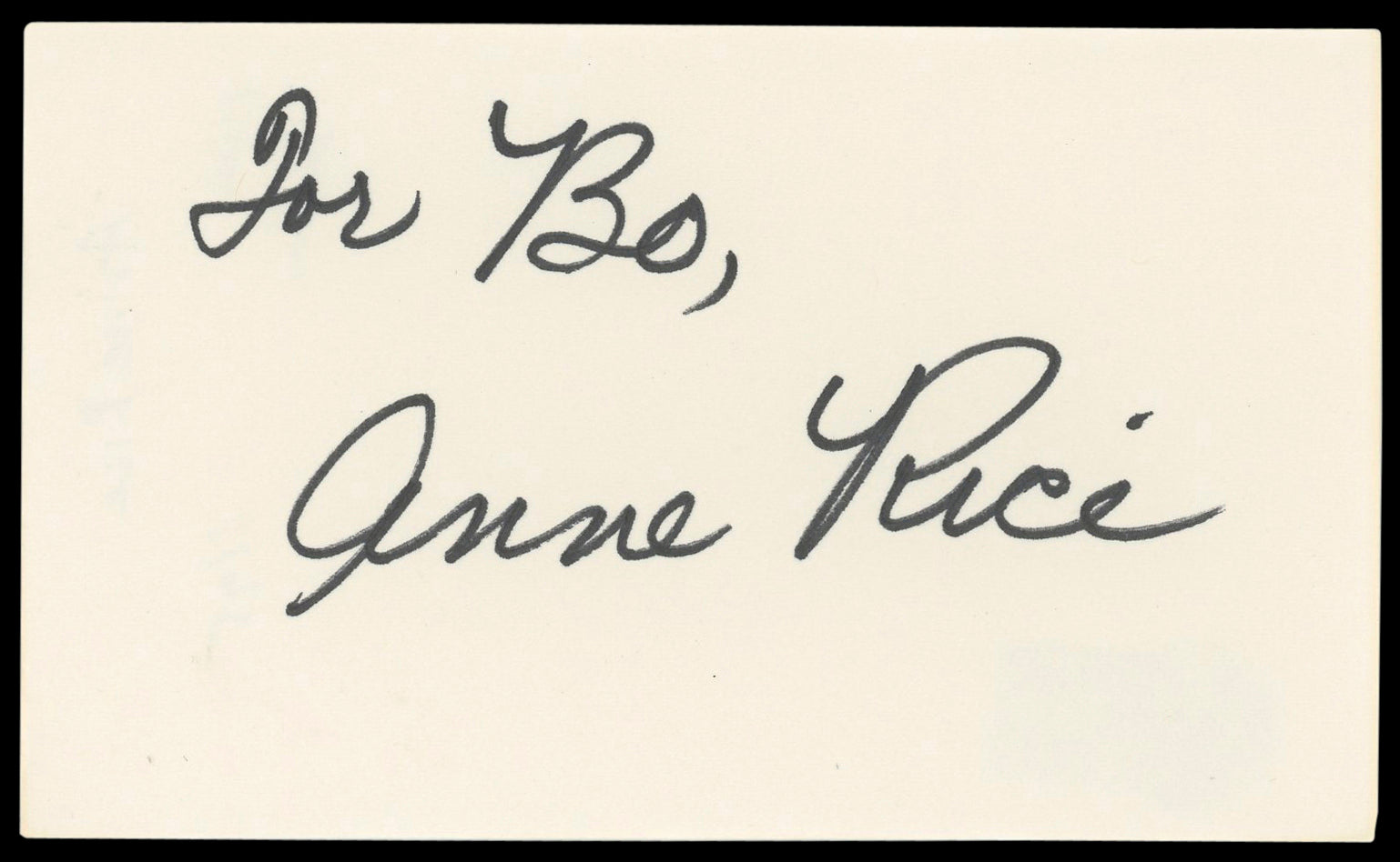 Anne Rice Interview with the Vampire For Bo Signed 3x5 Index Card BAS #BM58640