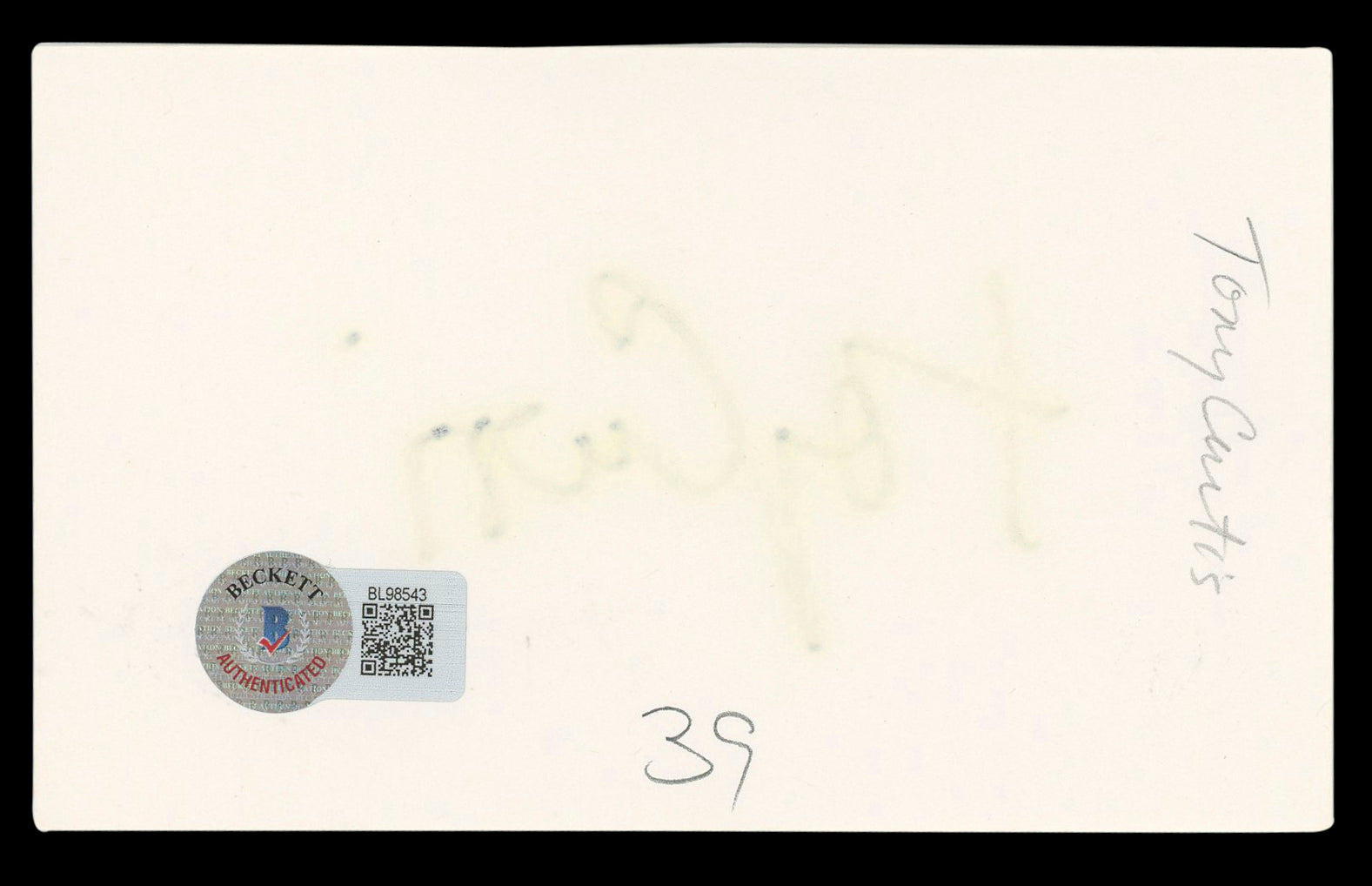 Tony Curtis Some Like It Hot Authentic Signed 3x5 Index Card BAS #BL98543