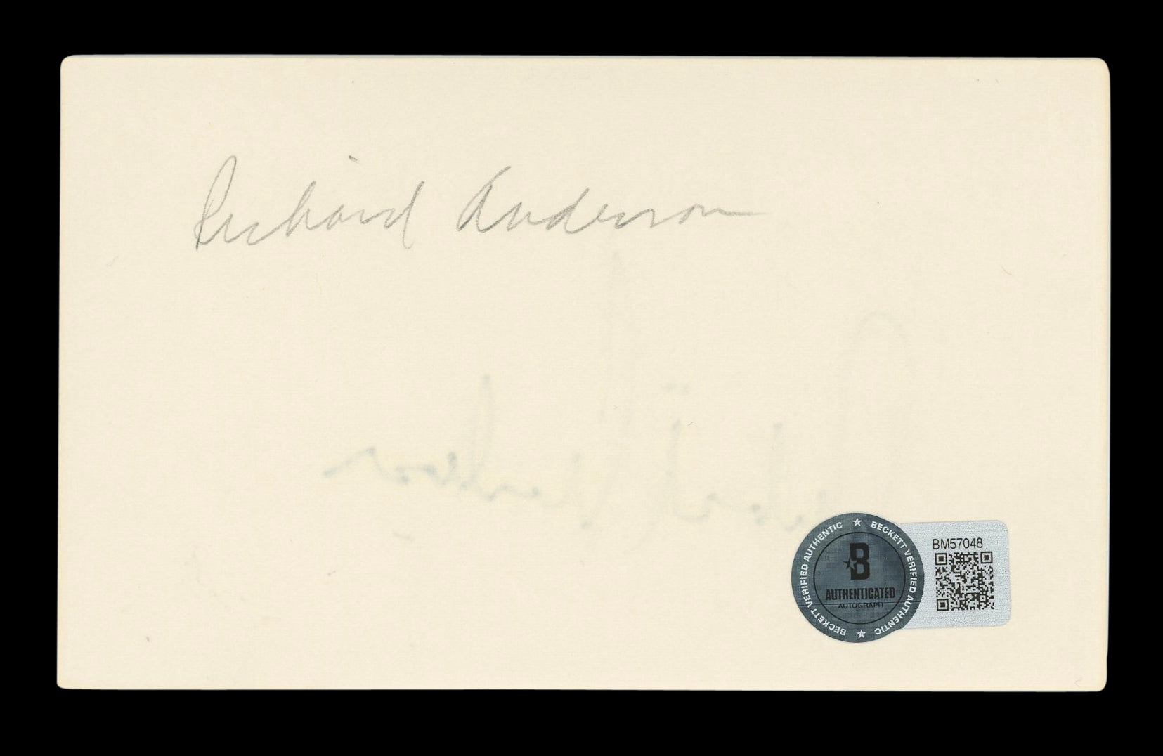 Richard Anderson The Six Million Dollar Man Signed 3x5 Index Card BAS #BM57048