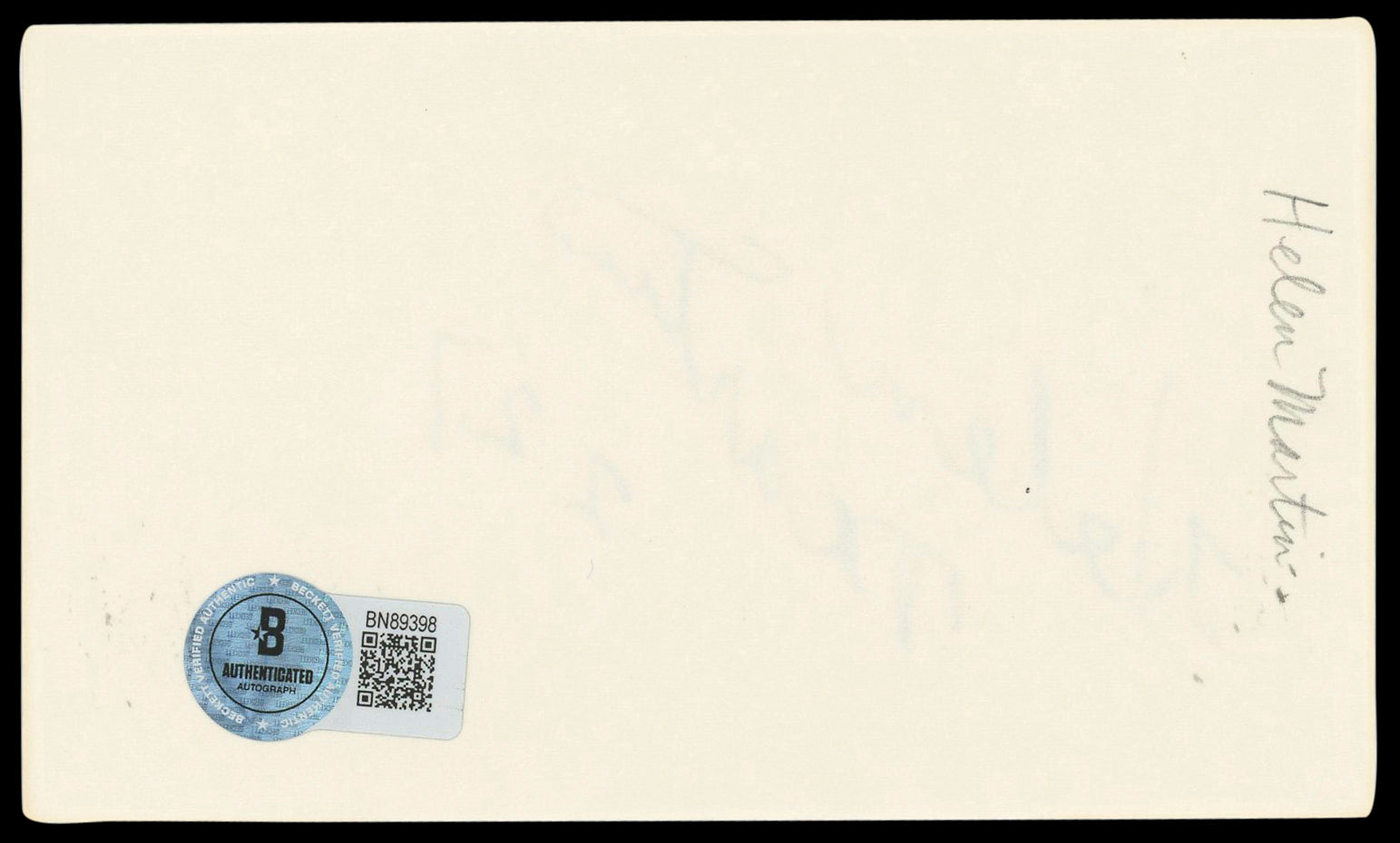 Helen Martin 227 "227" Authentic Signed 3x5 Index Card Autographed BAS #BN89398