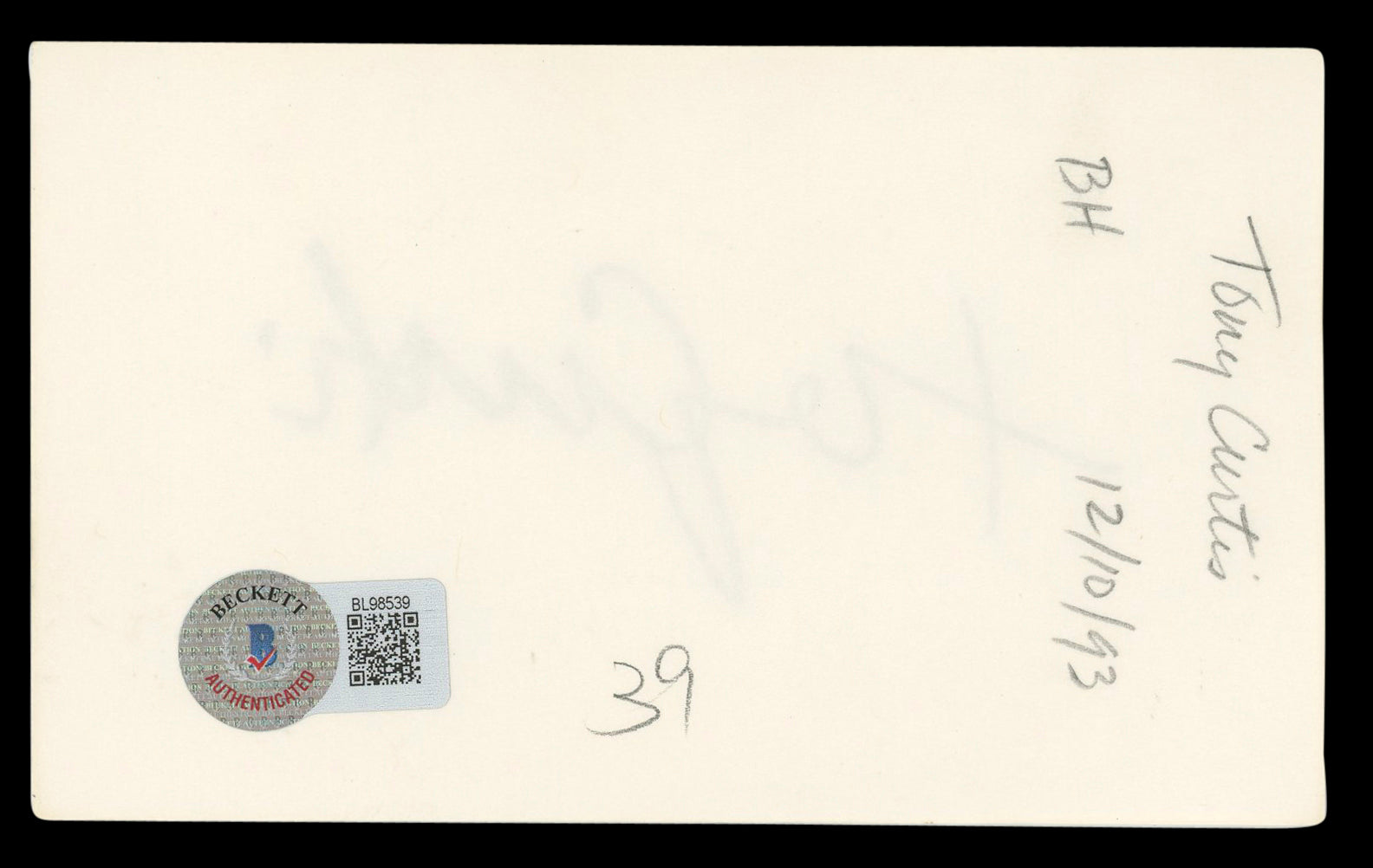 Tony Curtis Some Like It Hot Authentic Signed 3x5 Index Card BAS #BL98539