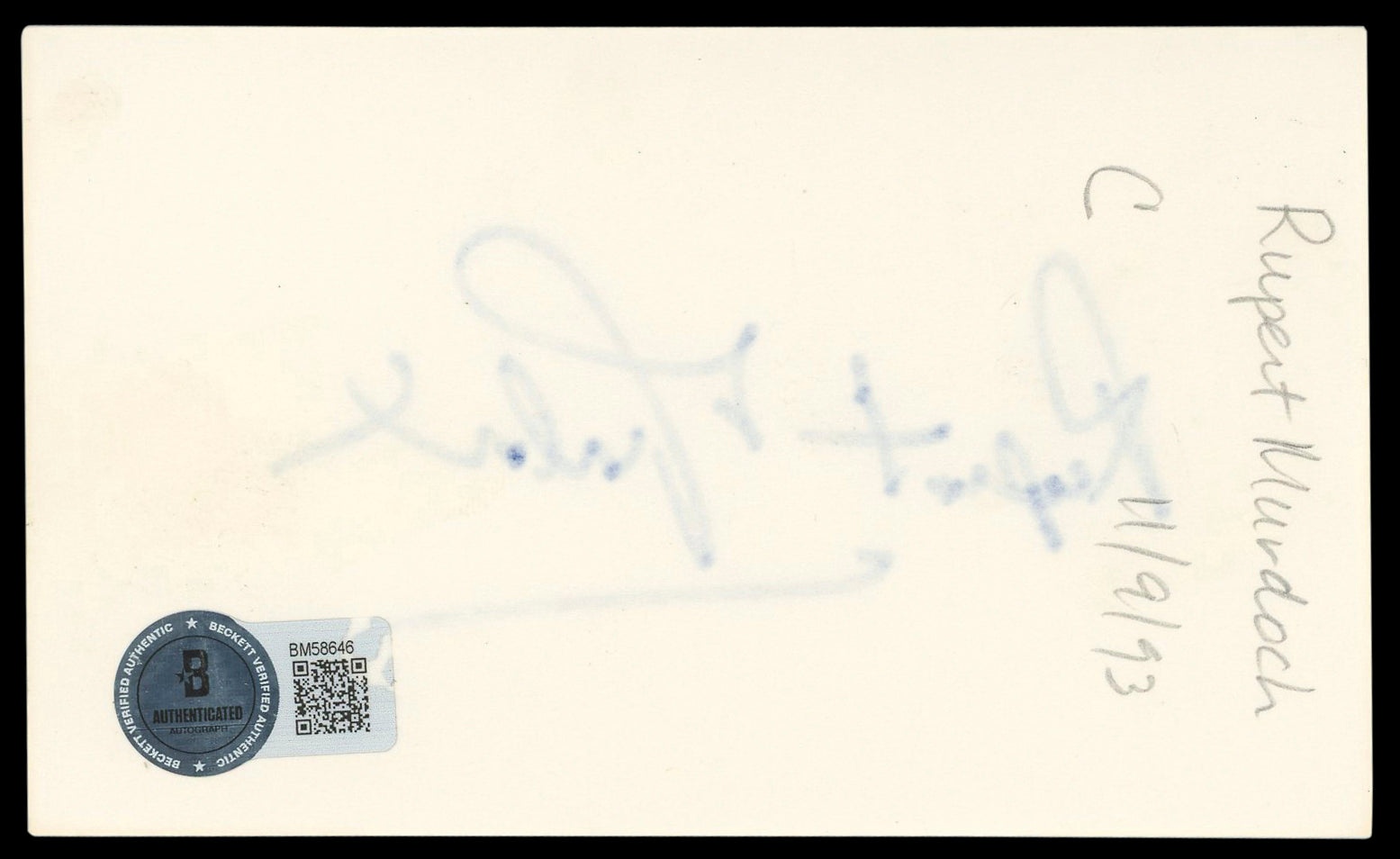 Rupert Murdoch Authentic Signed 3x5 Index Card Autographed BAS #BM58646