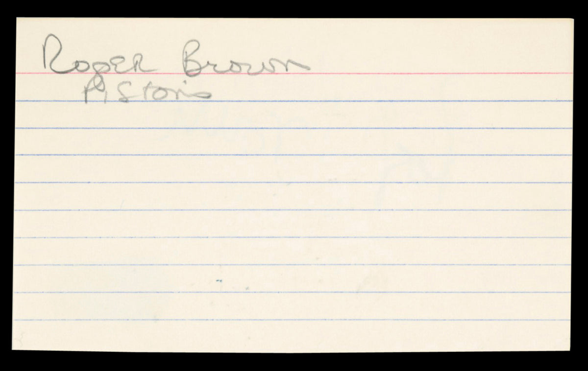 Pistons Roger Brown Authentic Signed 3x5 Index Card Autographed BAS #BT03606