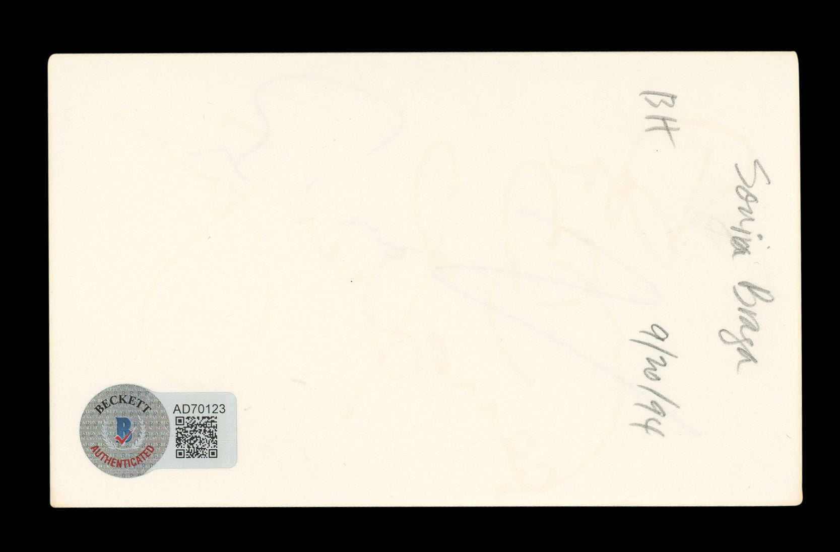 Sônia Braga Wonder Authentic Signed 3x5 Index Card Autographed BAS #AD70123