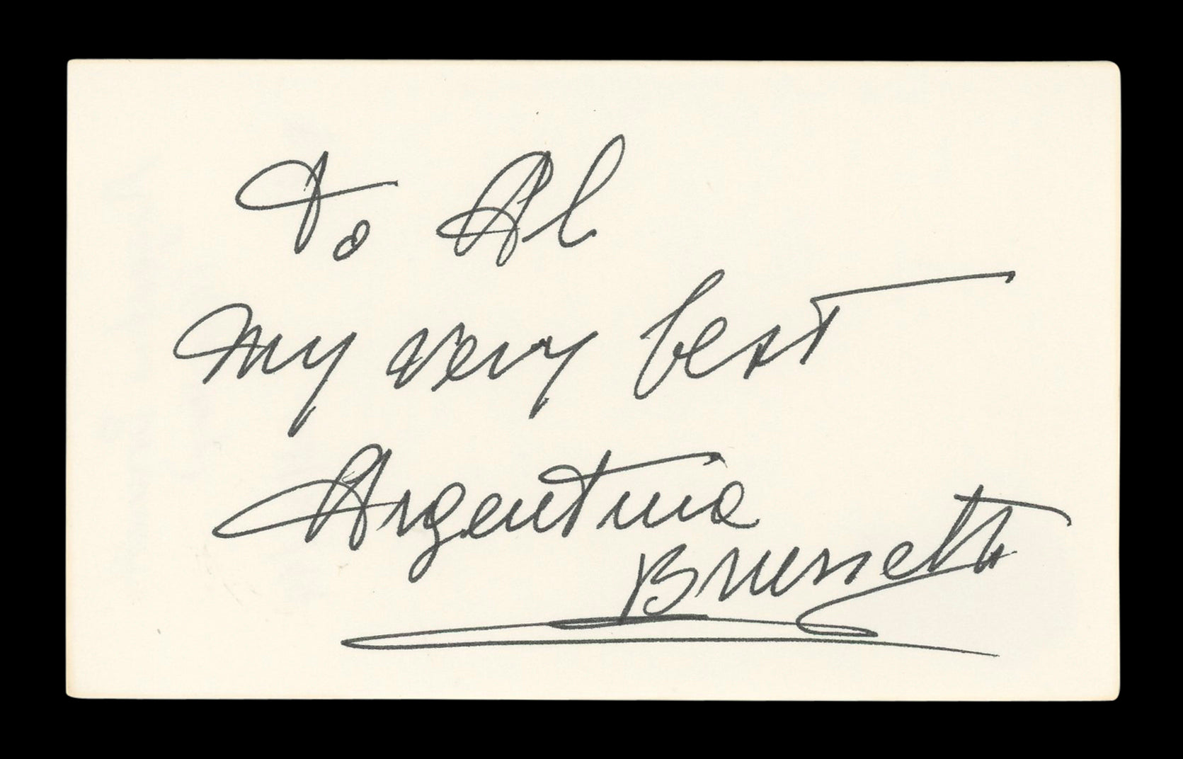 Argentina Brunetti It's a Wonderful Life Signed 3x5 Index Card BAS #AD70124