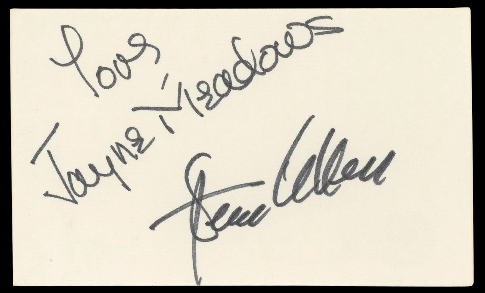 Steve Allen & Jayne Meadows Casino Authentic Signed 3x5 Index Card BAS #BM58649