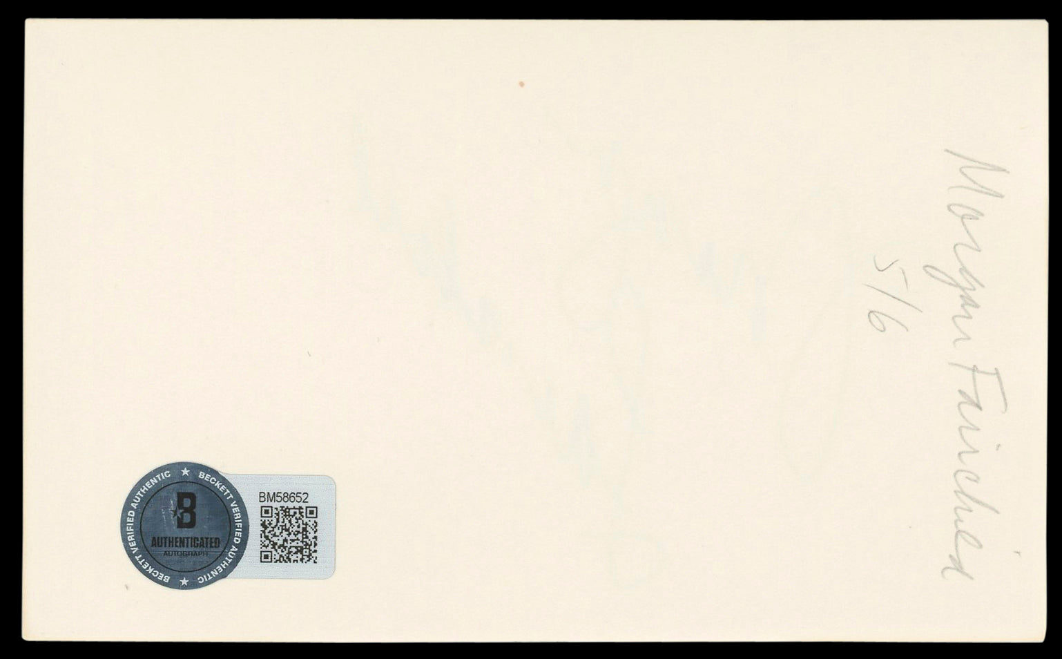 Morgan Fairchild Falcon Crest Authentic Signed 3x5 Index Card BAS #BM58652