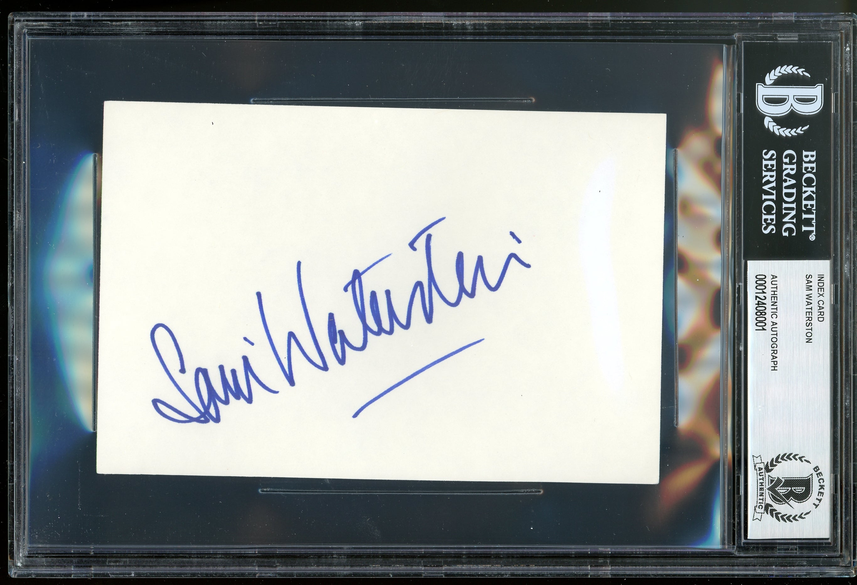 Sam Waterston Law & Order Authentic Signed 4x6 Index Card Autographed BAS Slab