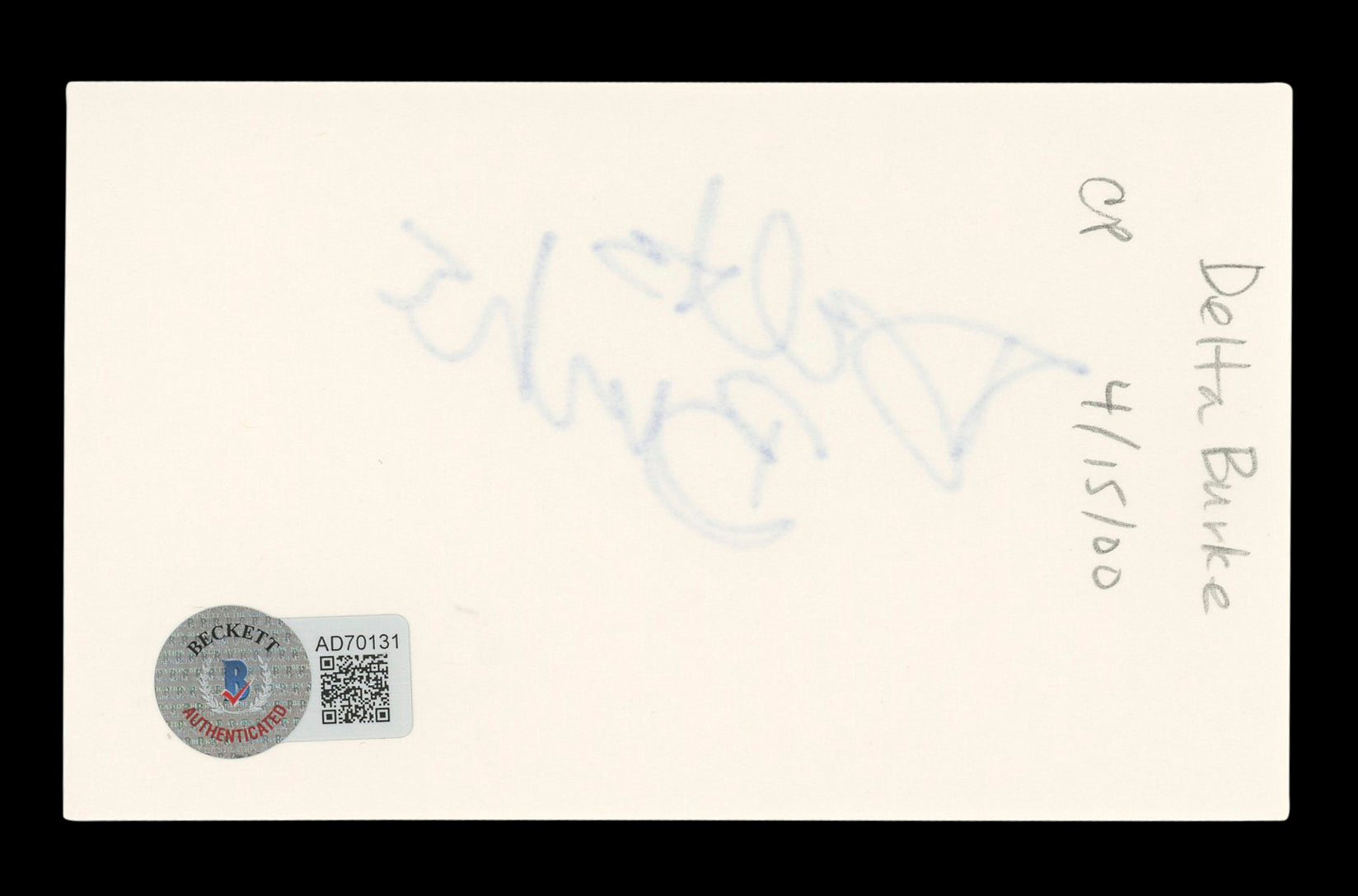 Delta Burke Designing Women Signed 3x5 Index Card Autographed BAS #AD70131
