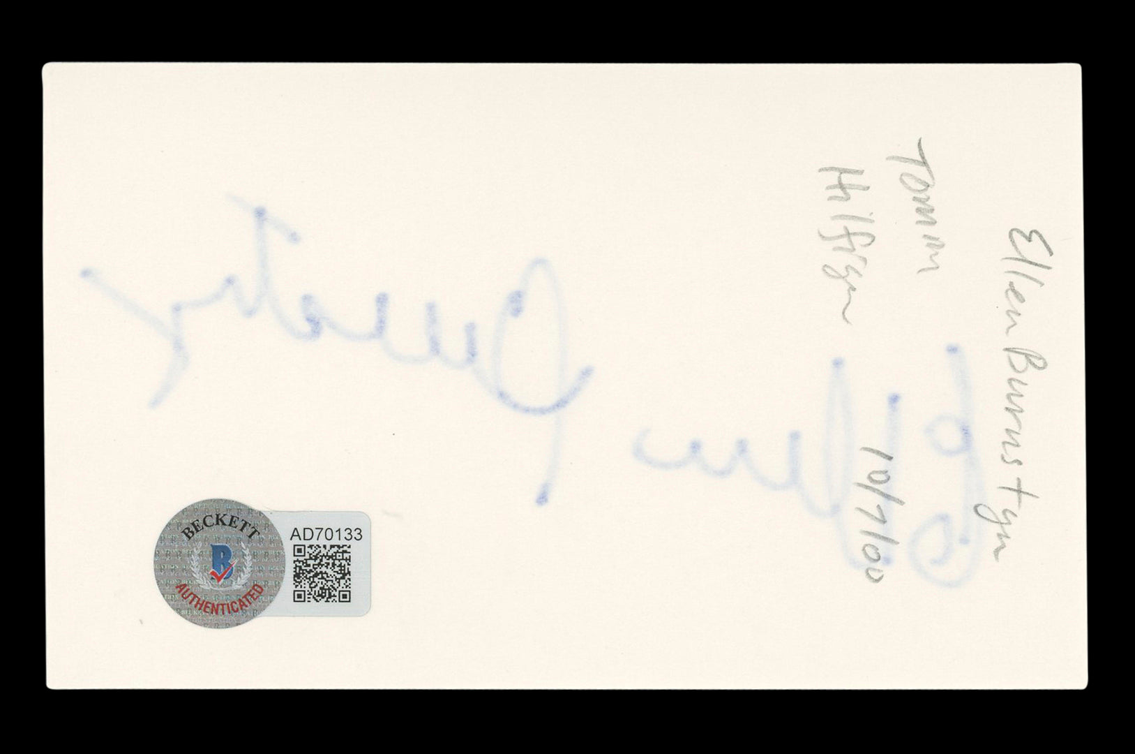 Ellen Burstyn The Exorcist Signed 3x5 Index Card Autographed BAS #AD70133