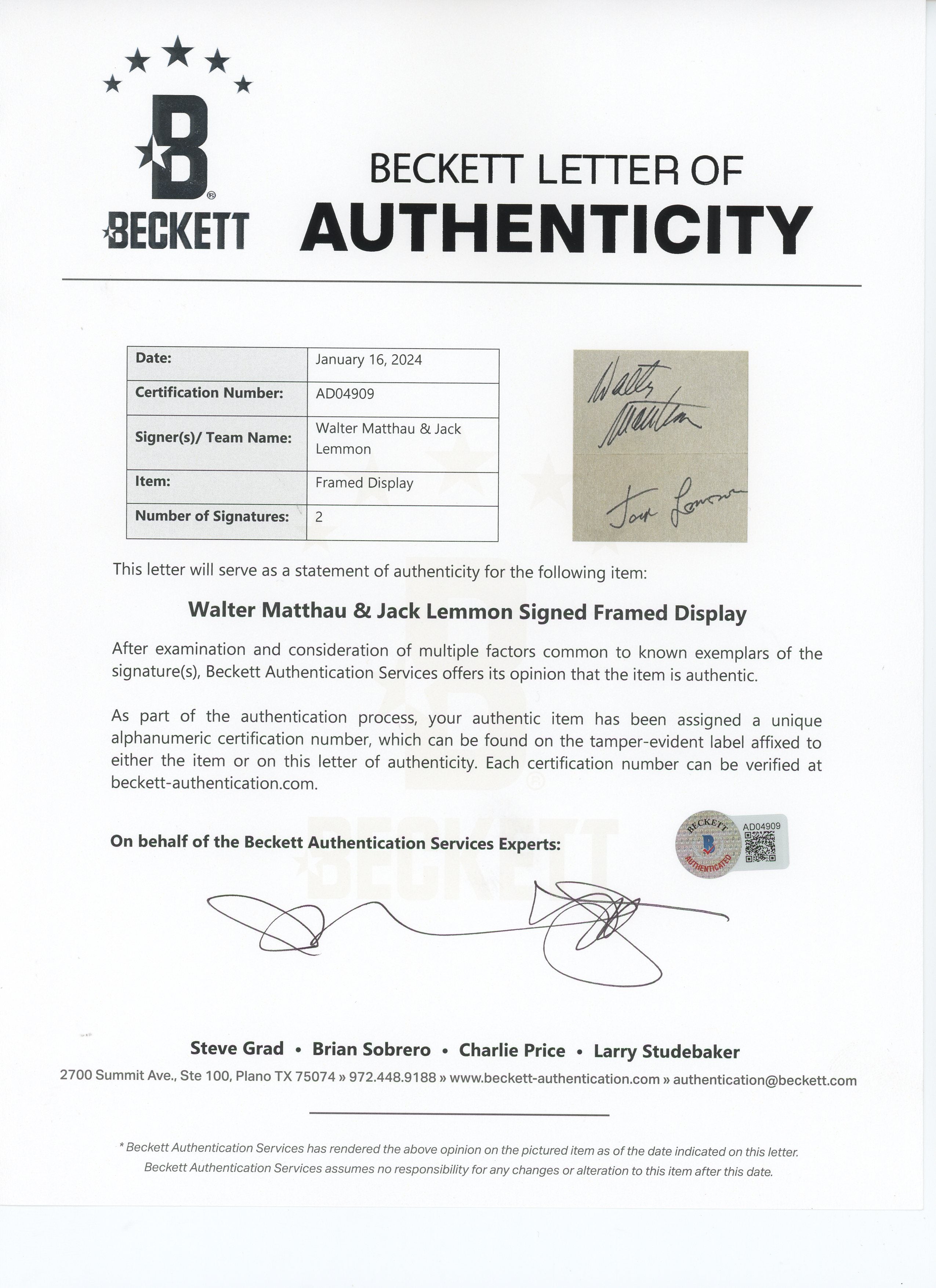 Walter Matthau & Jack Lemmon Grumpy Old Men Signed Framed Display BAS #AD04909