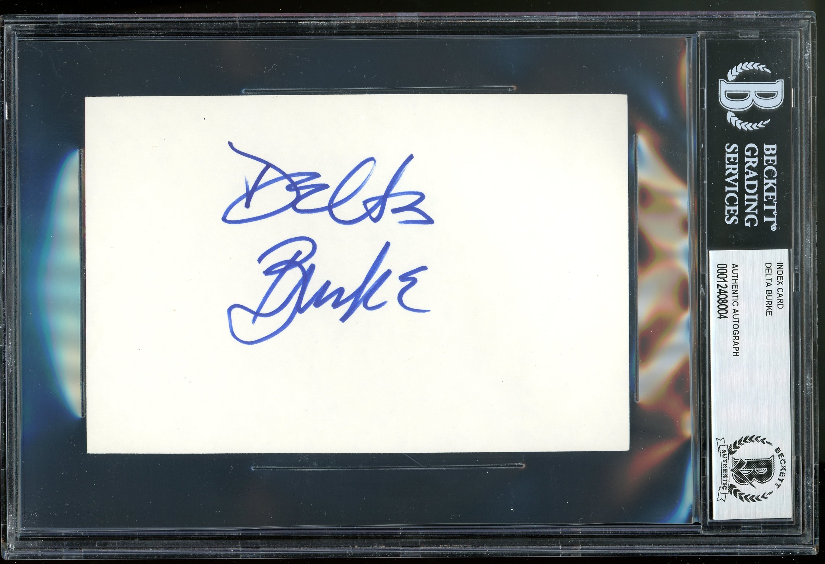 Delta Burke Designing Women Authentic Signed 4x6 Index Card Autographed BAS Slab