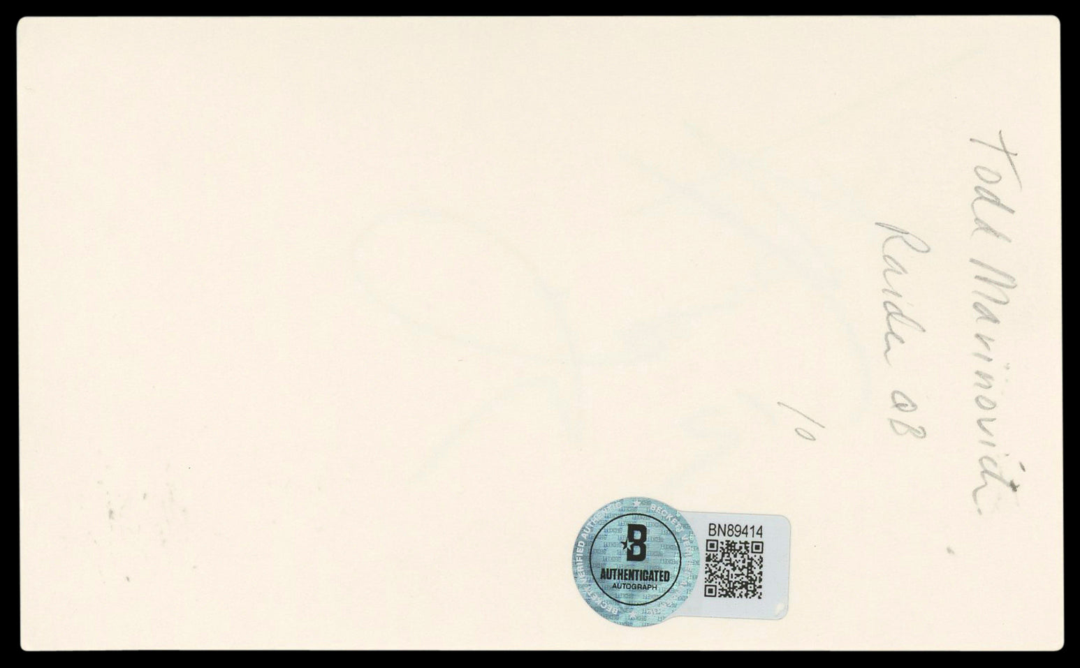 Raiders Todd Marinovich "12" Authentic Signed 3x5 Index Card BAS #BN89414